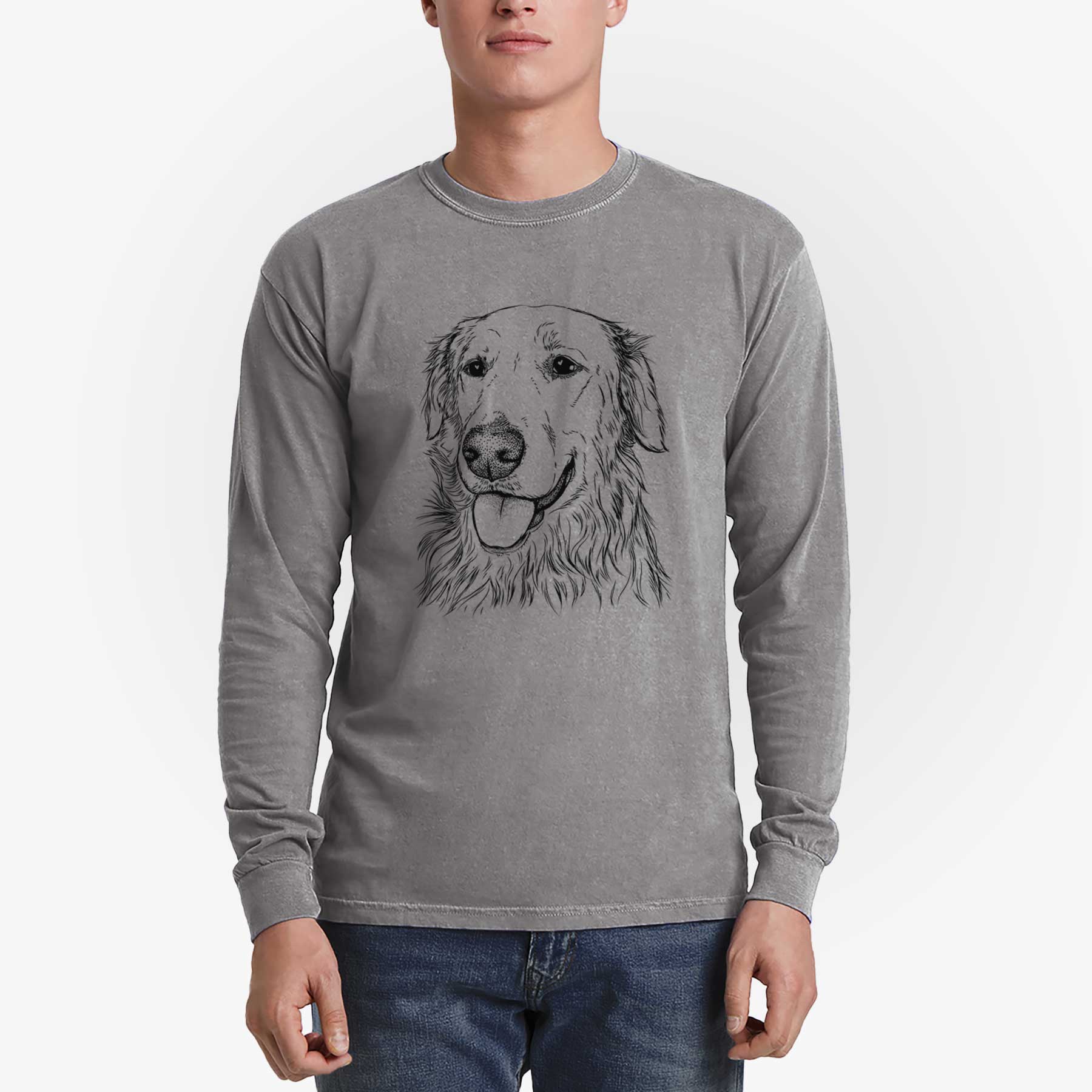 Bare Hopper the Golden Retriever - Men's Heavyweight 100% Cotton Long Sleeve - Image 5