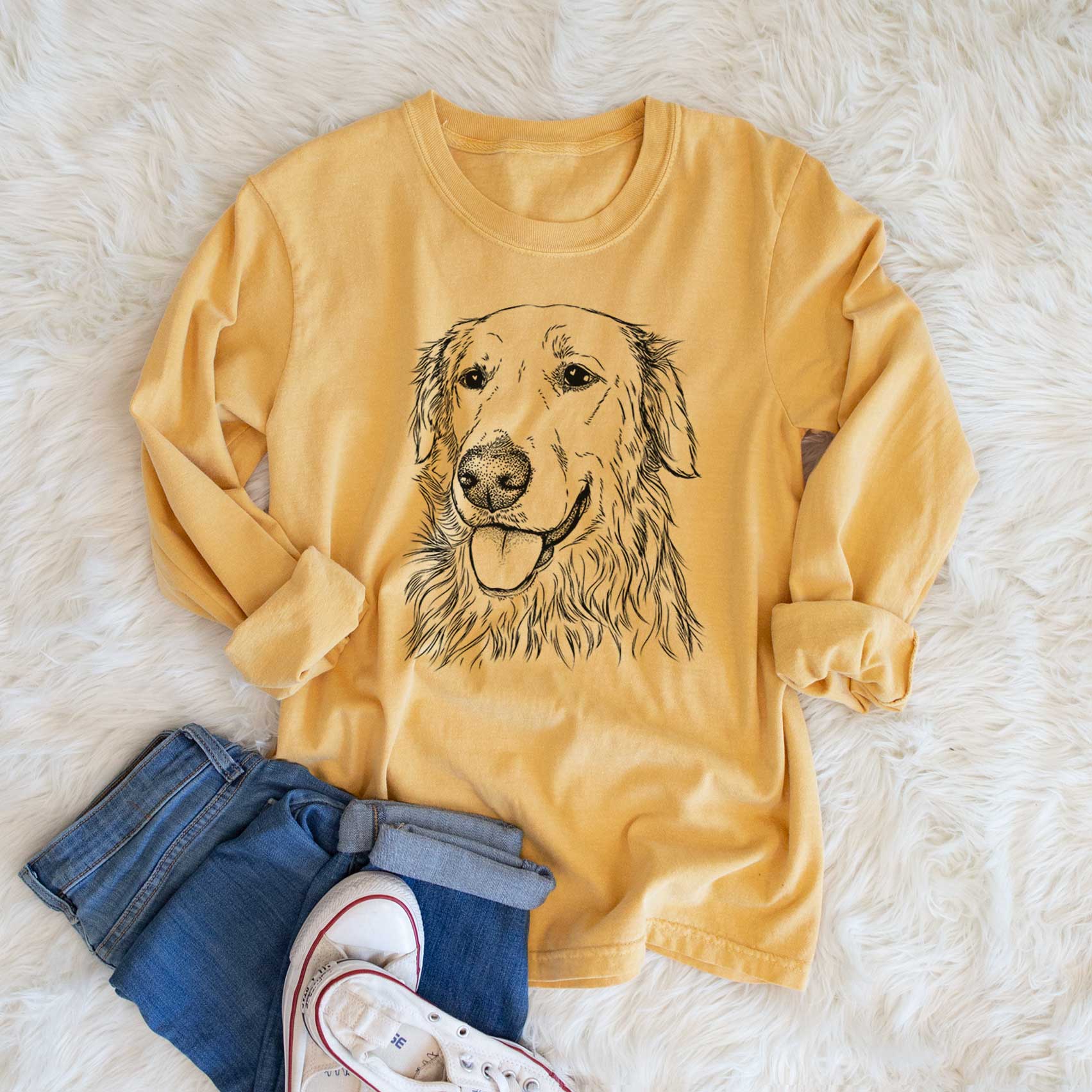Bare Hopper the Golden Retriever - Men's Heavyweight 100% Cotton Long Sleeve - Image 6