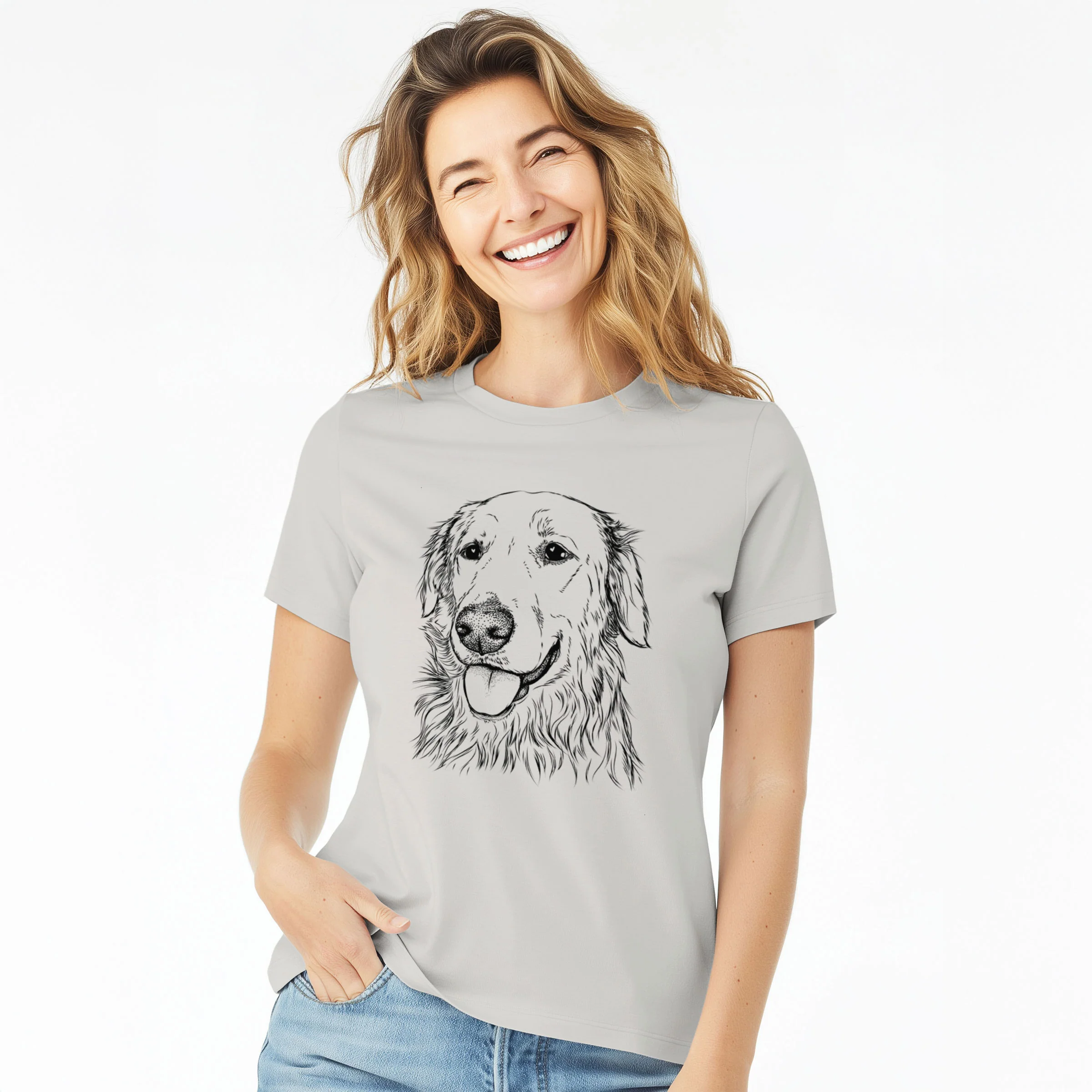 Bare Hopper the Golden Retriever - Women's Lightweight Relaxed Fit 100% Cotton Crewneck - Image 3