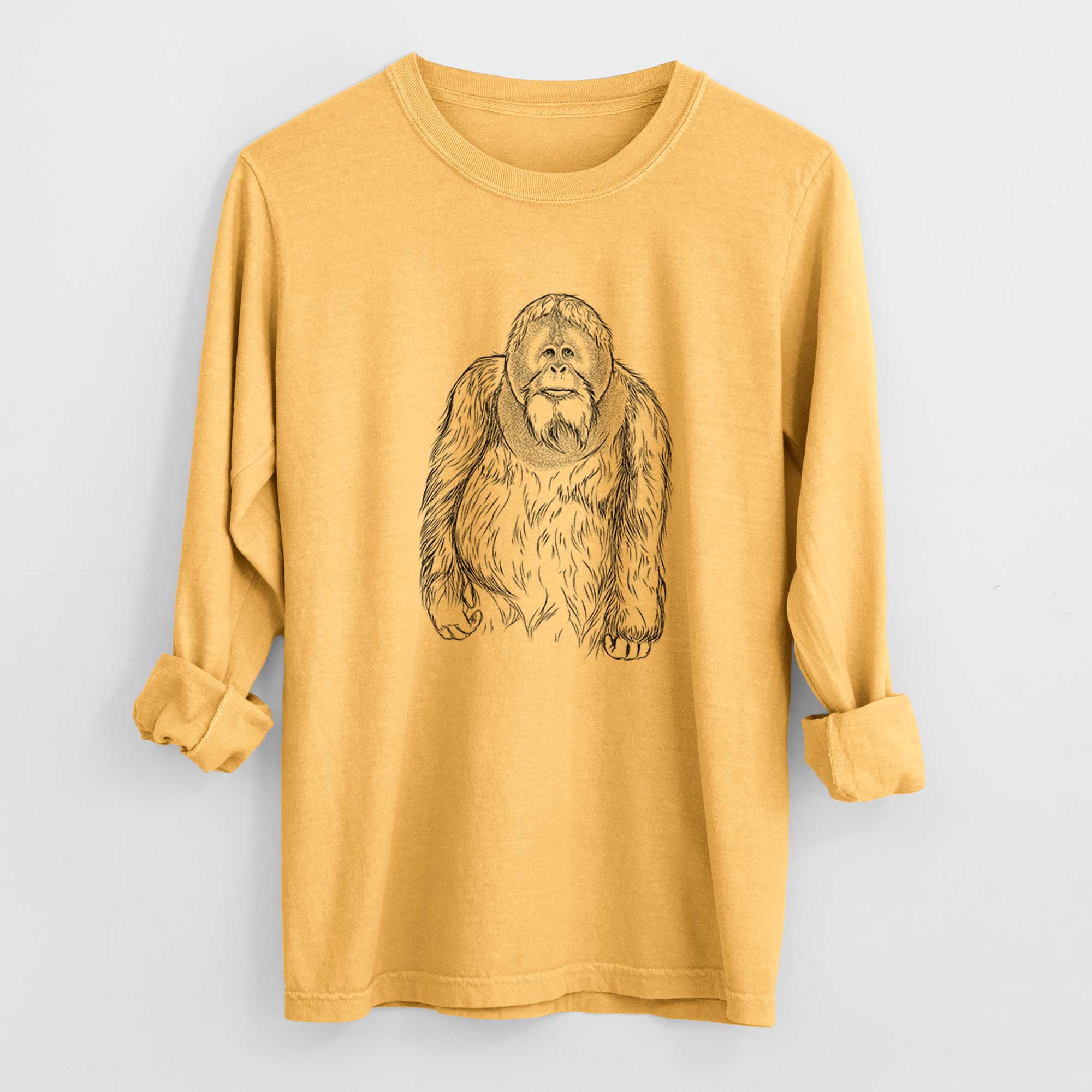 Bare Horace the Male Orangutan - Men's Heavyweight 100% Cotton Long Sleeve - Image 3