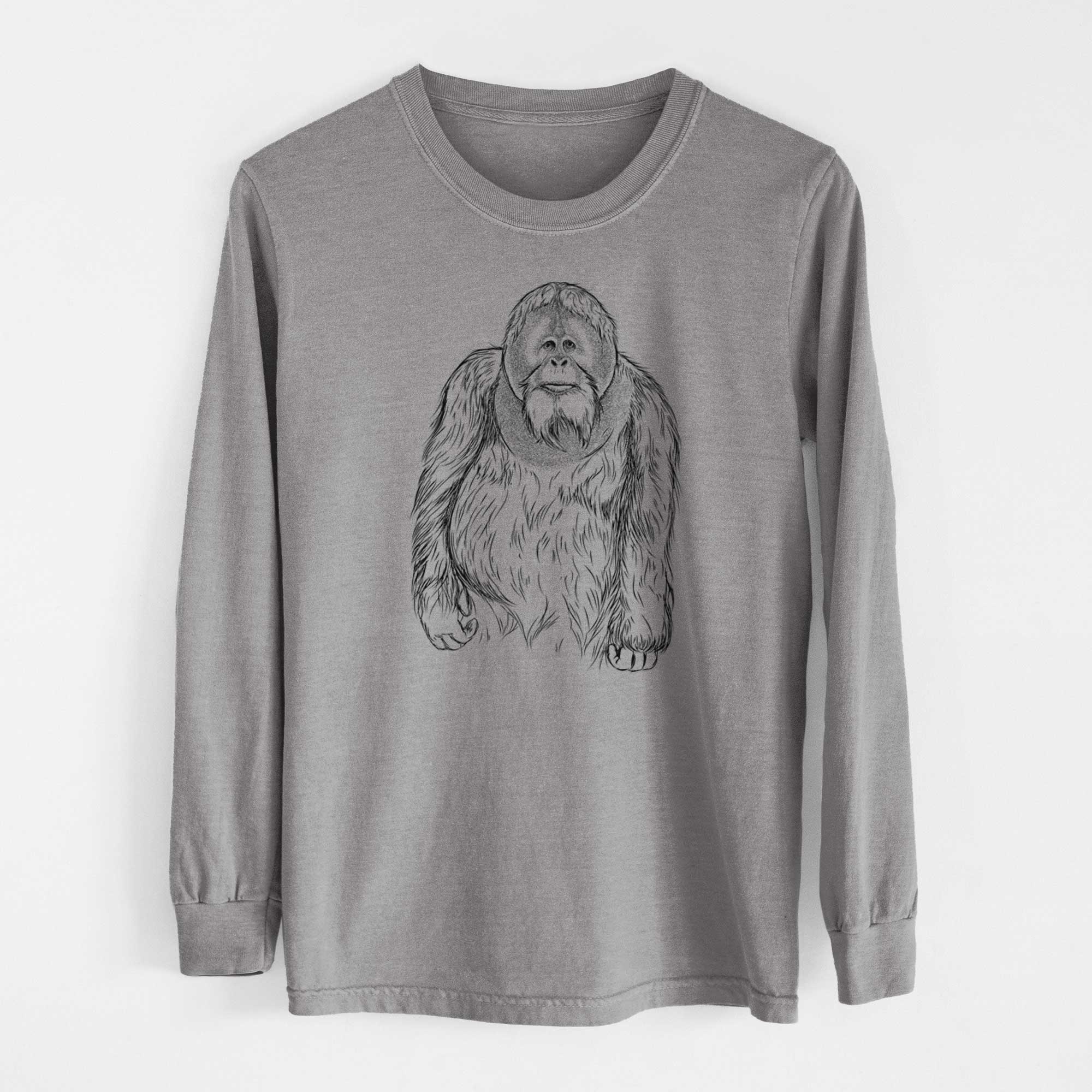 Bare Horace the Male Orangutan - Men's Heavyweight 100% Cotton Long Sleeve - Image 7