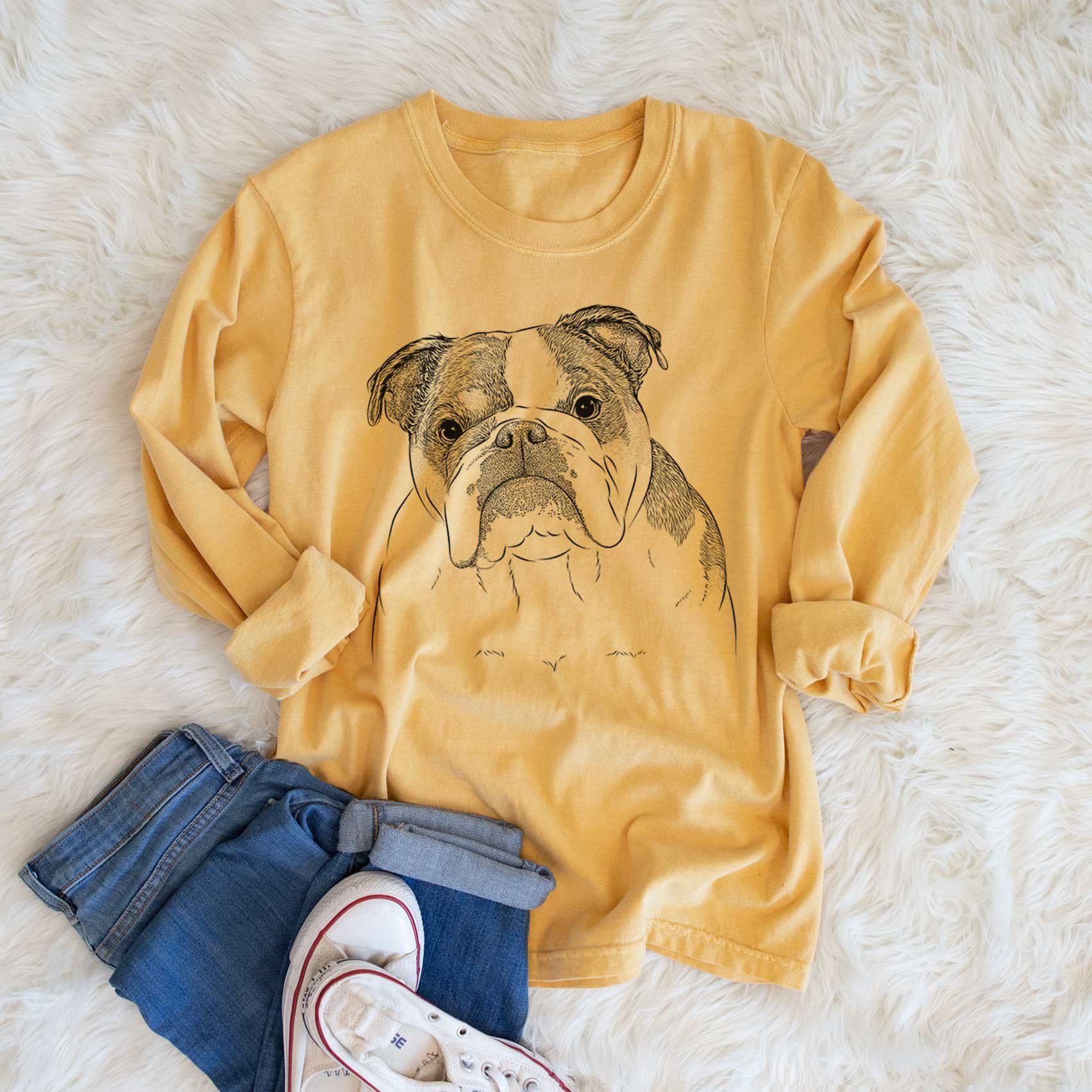 Bare Jack the English Bulldog - Men's Heavyweight 100% Cotton Long Sleeve - Image 6