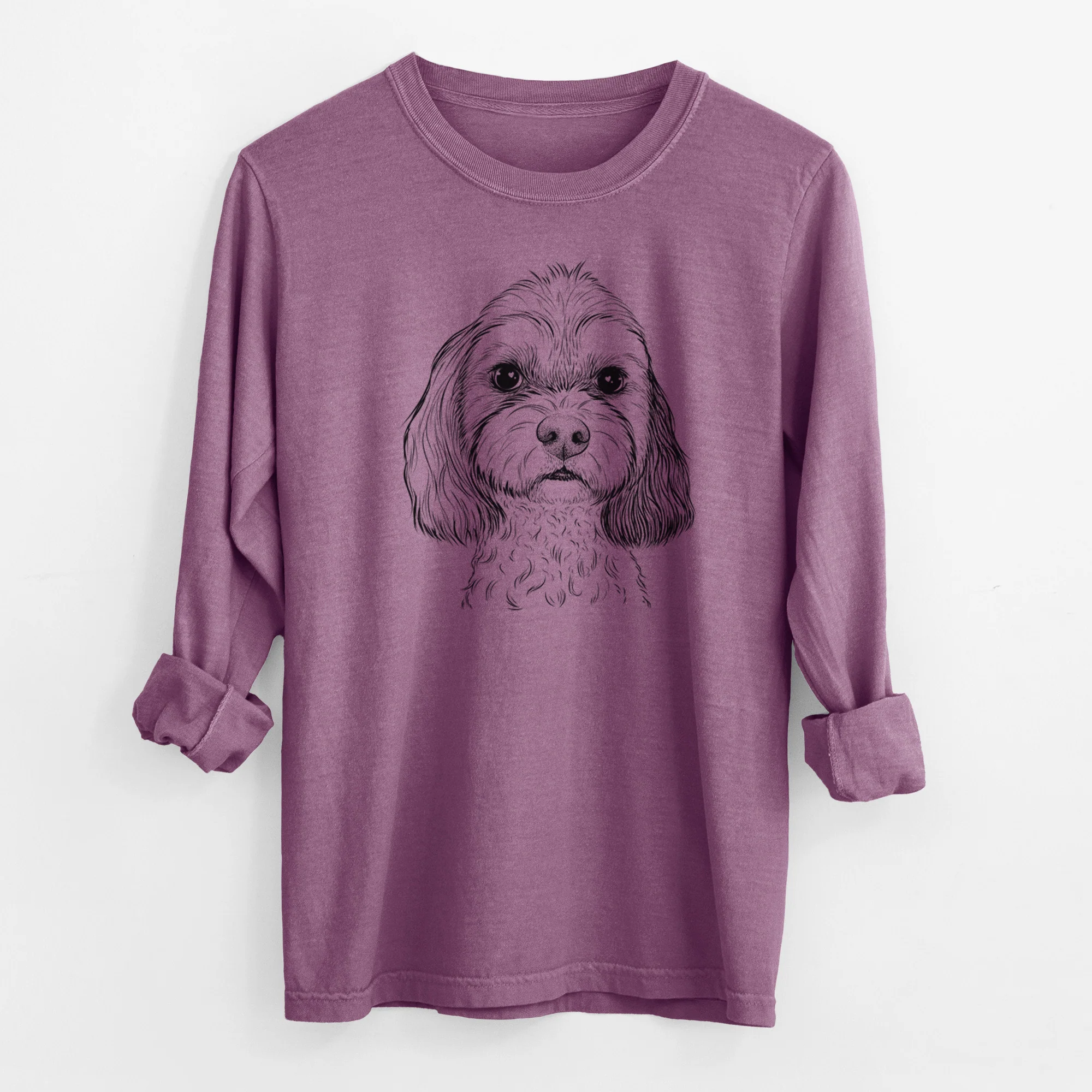 Bare Jasper Diggins the Cavapoo - Men's Heavyweight 100% Cotton Long Sleeve - Image 9