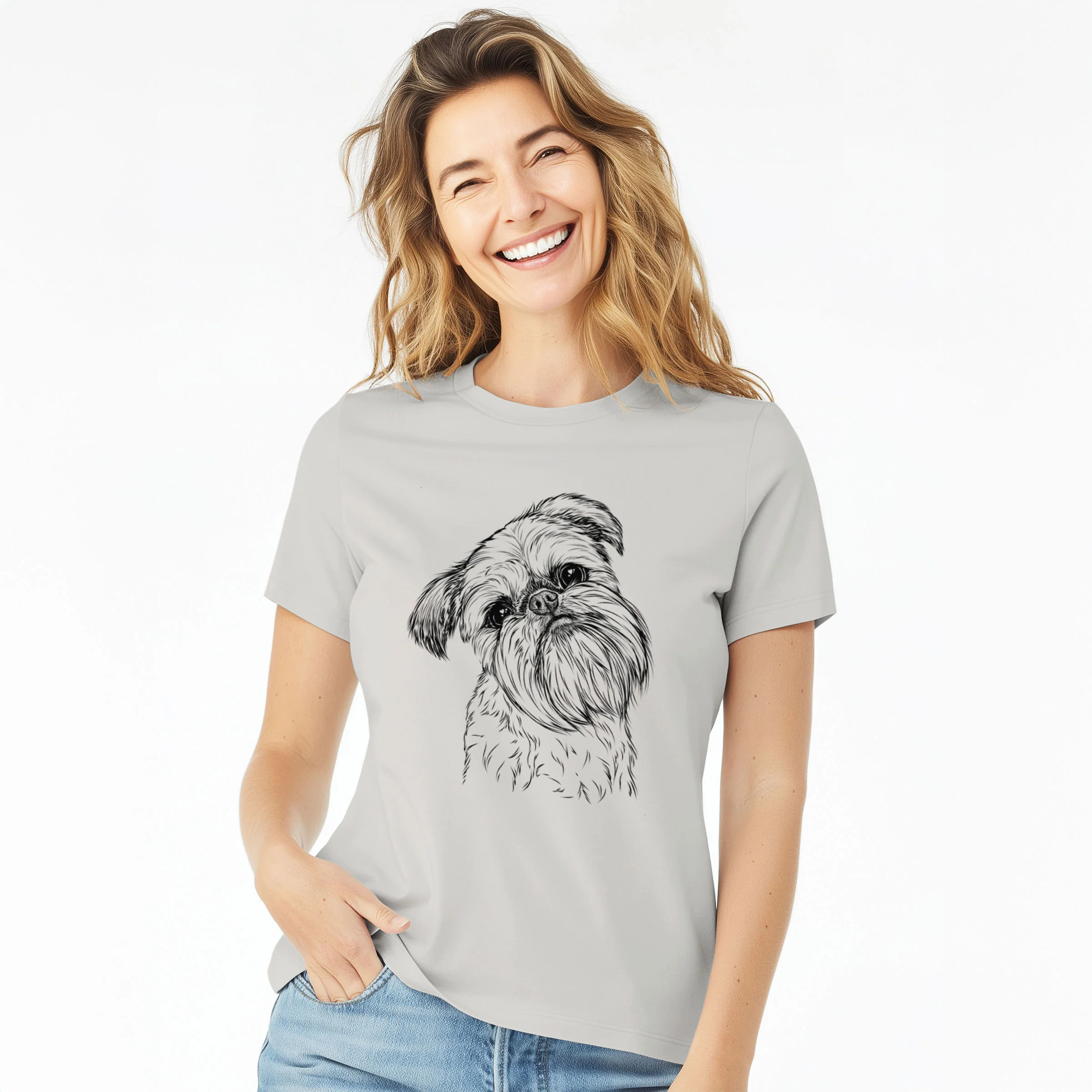 Bare Jasper Joe the Brussels Griffon - Women's Lightweight Relaxed Fit 100% Cotton Crewneck - Image 3