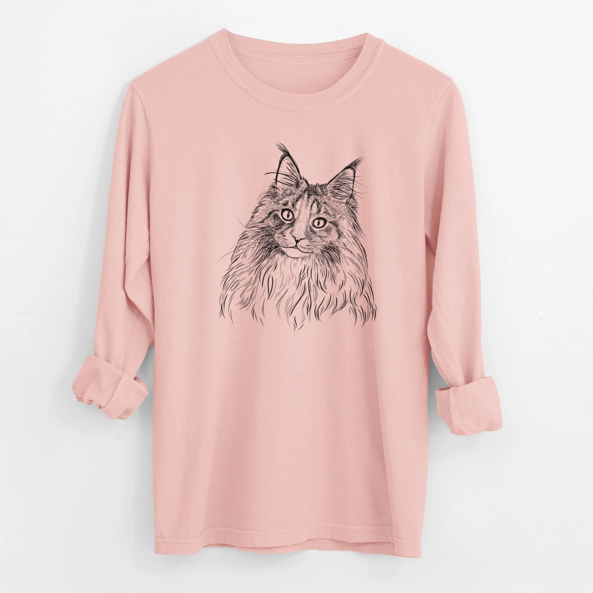 Bare Kiki the Maine Coon Cat - Men's Heavyweight 100% Cotton Long Sleeve - Image 11