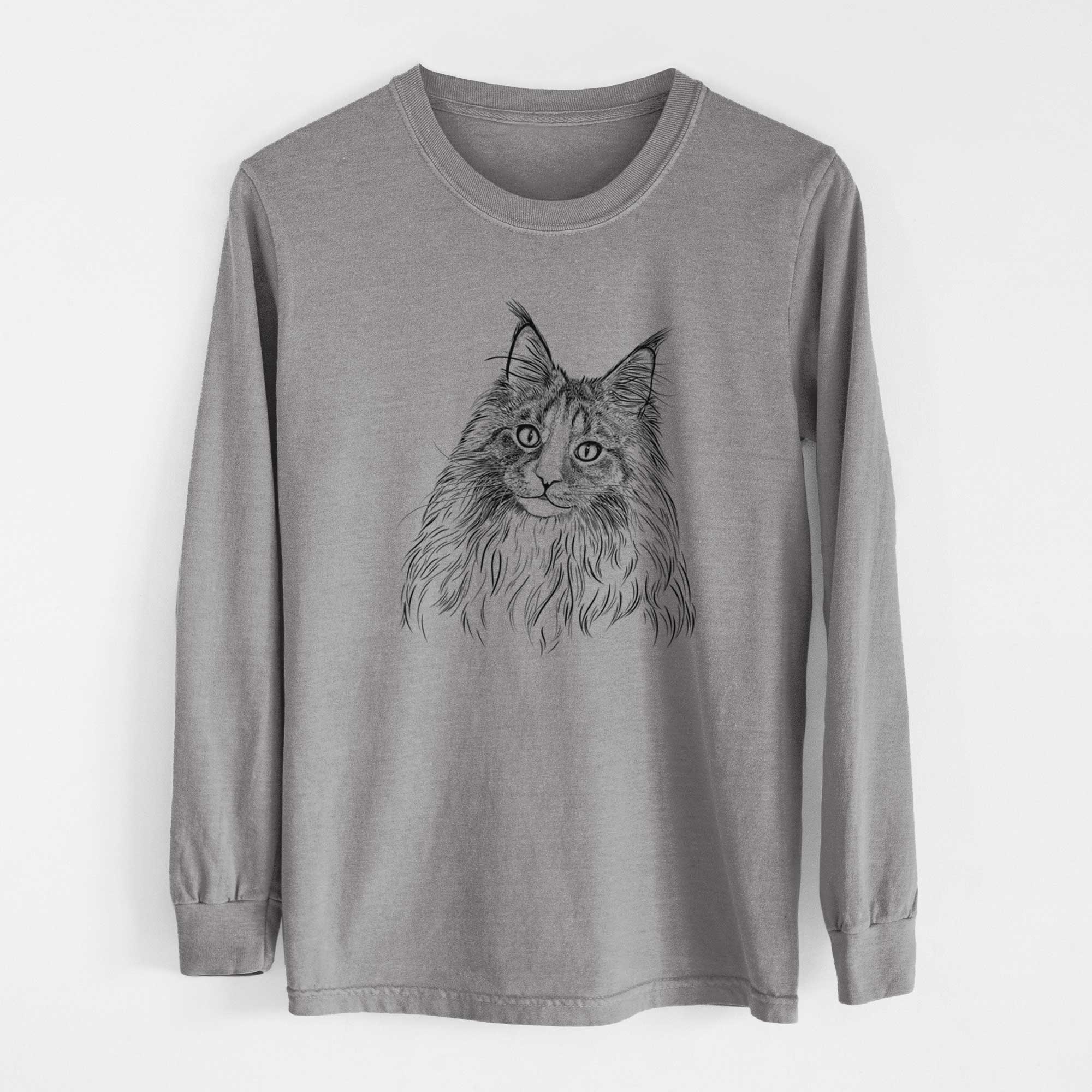 Bare Kiki the Maine Coon Cat - Men's Heavyweight 100% Cotton Long Sleeve - Image 7