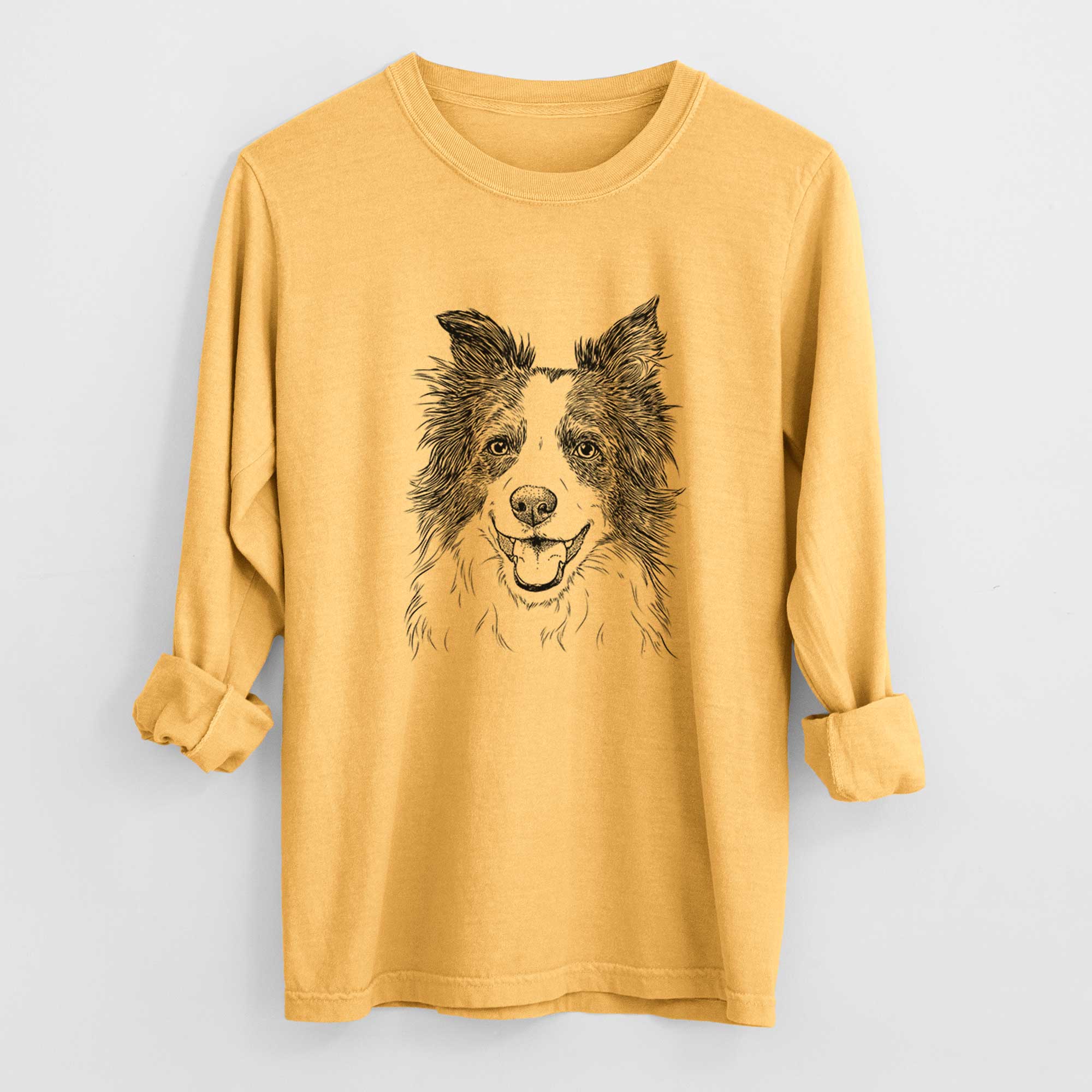Bare Kylee the Border Collie - Men's Heavyweight 100% Cotton Long Sleeve - Image 3