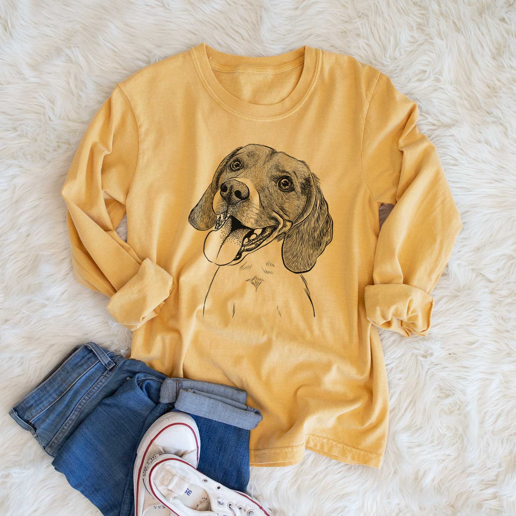 Bare Little Bandit the Beagle - Men's Heavyweight 100% Cotton Long Sleeve - Image 6