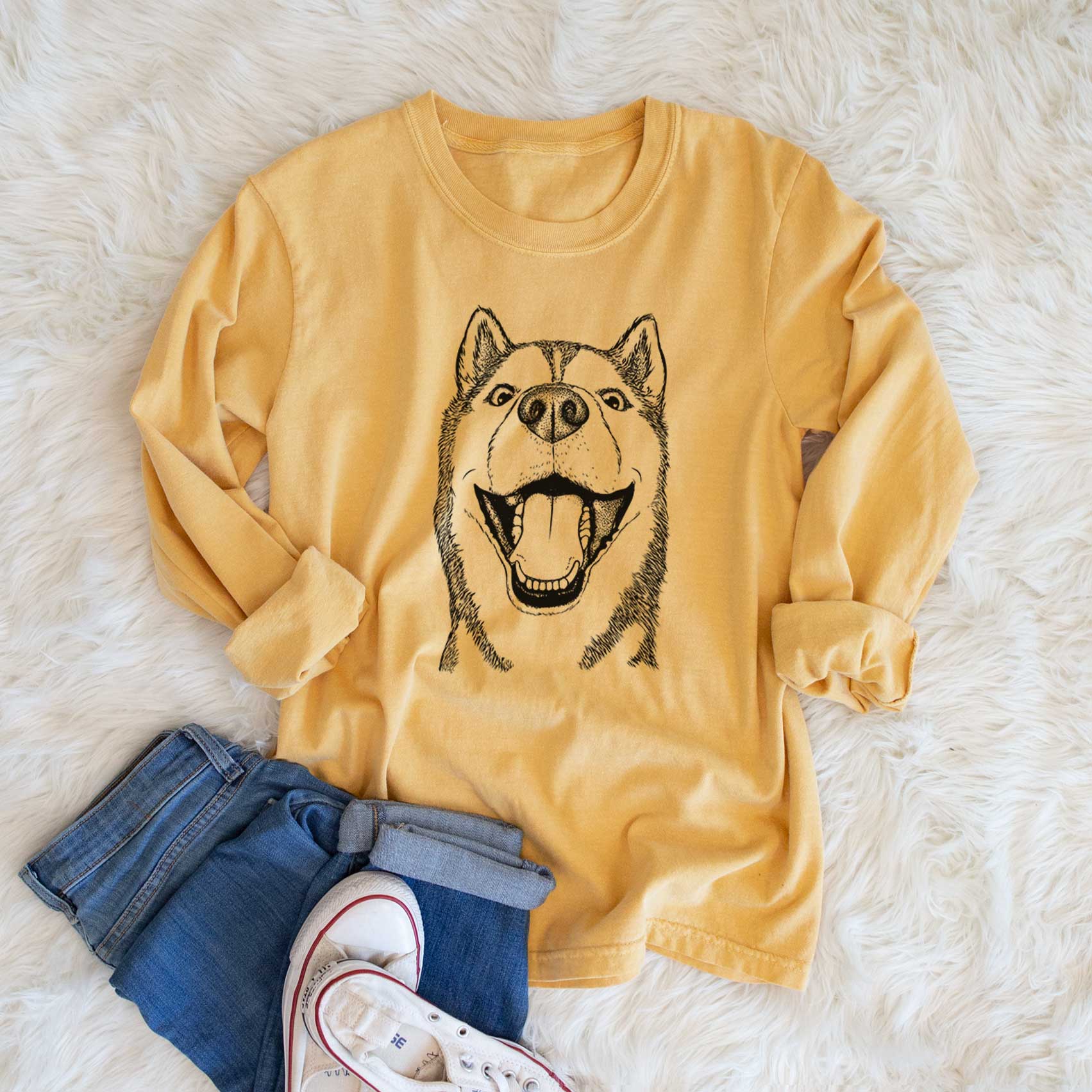 Bare Little Country the Siberian Husky - Men's Heavyweight 100% Cotton Long Sleeve - Image 6