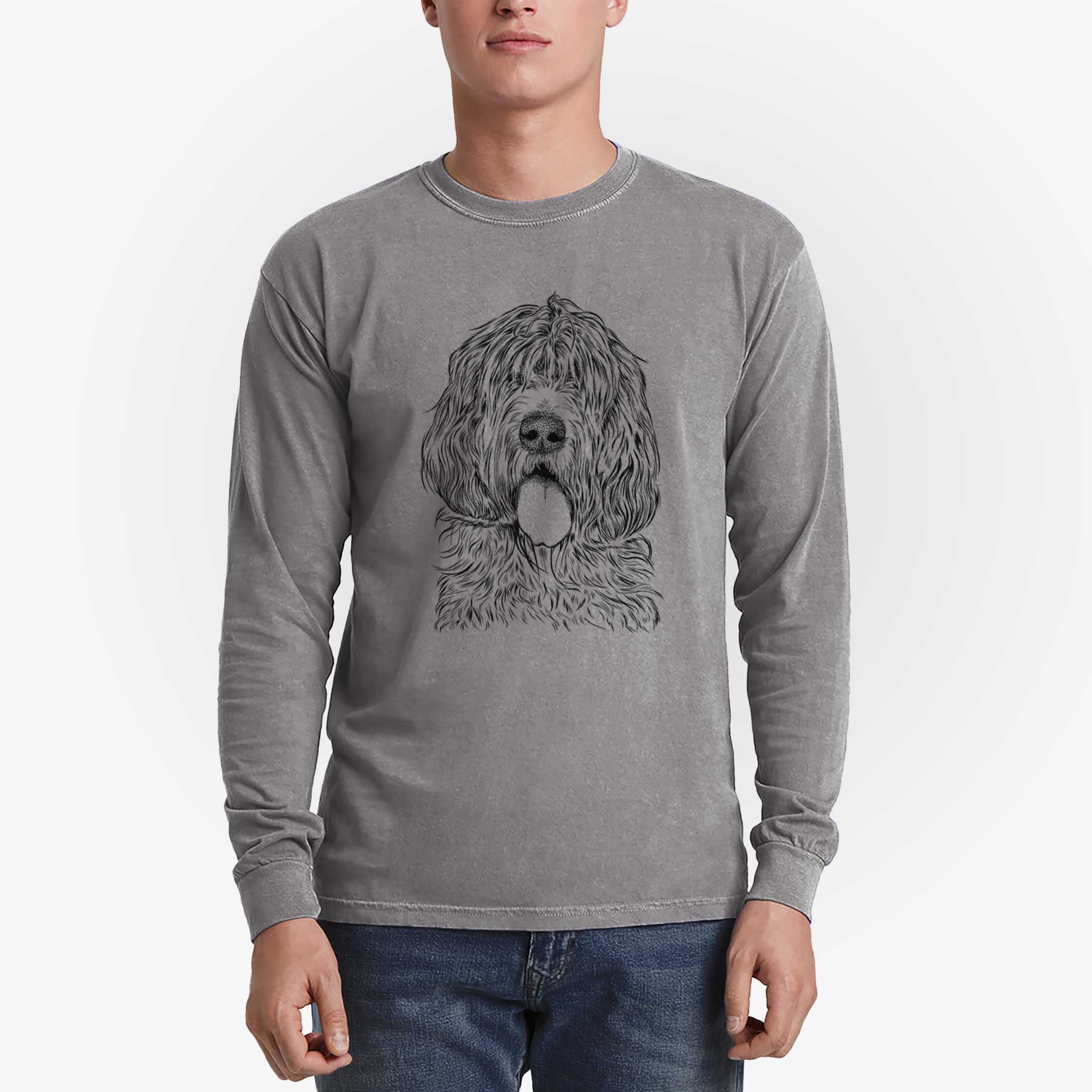 Bare Lou the Otterhound - Men's Heavyweight 100% Cotton Long Sleeve - Image 5