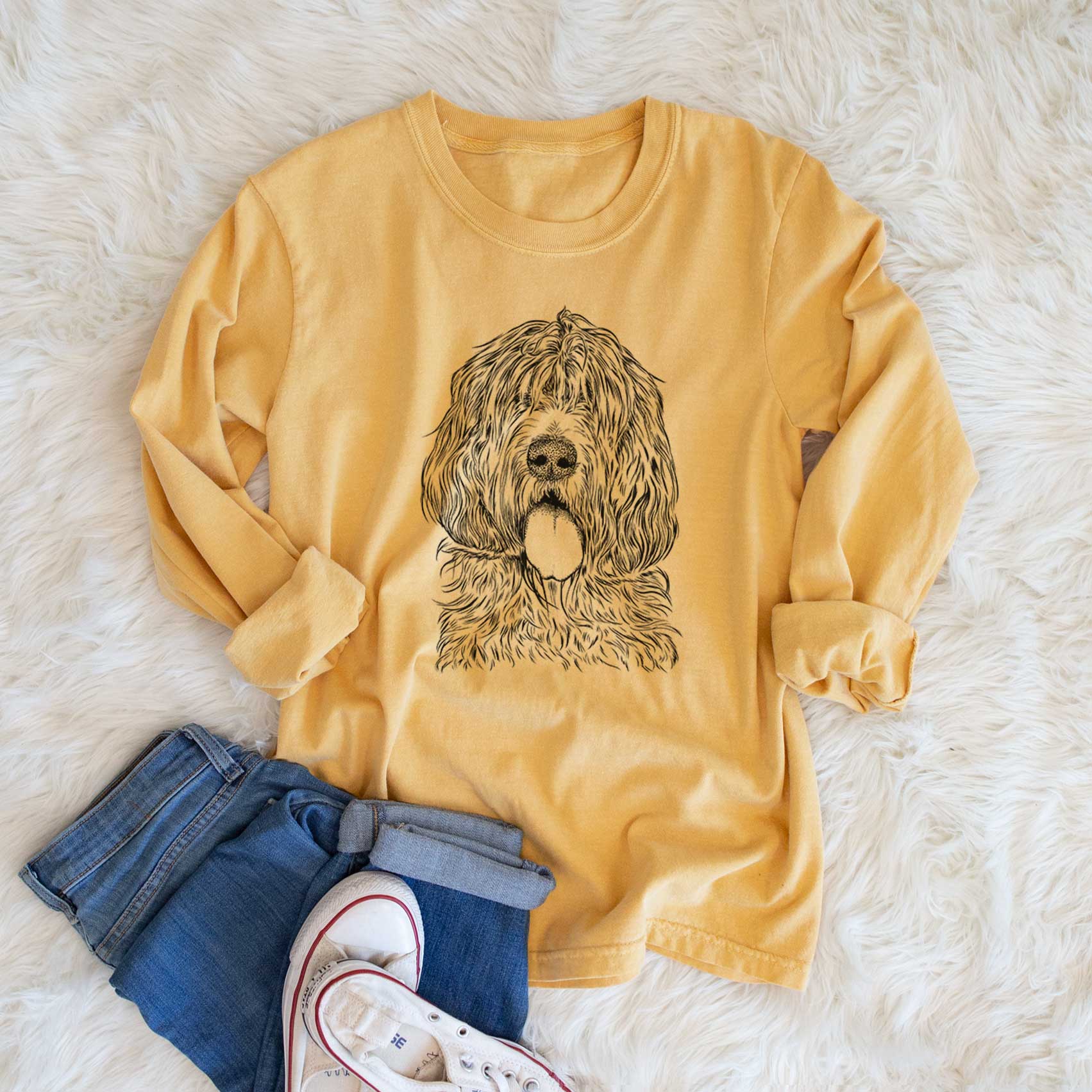 Bare Lou the Otterhound - Men's Heavyweight 100% Cotton Long Sleeve - Image 6