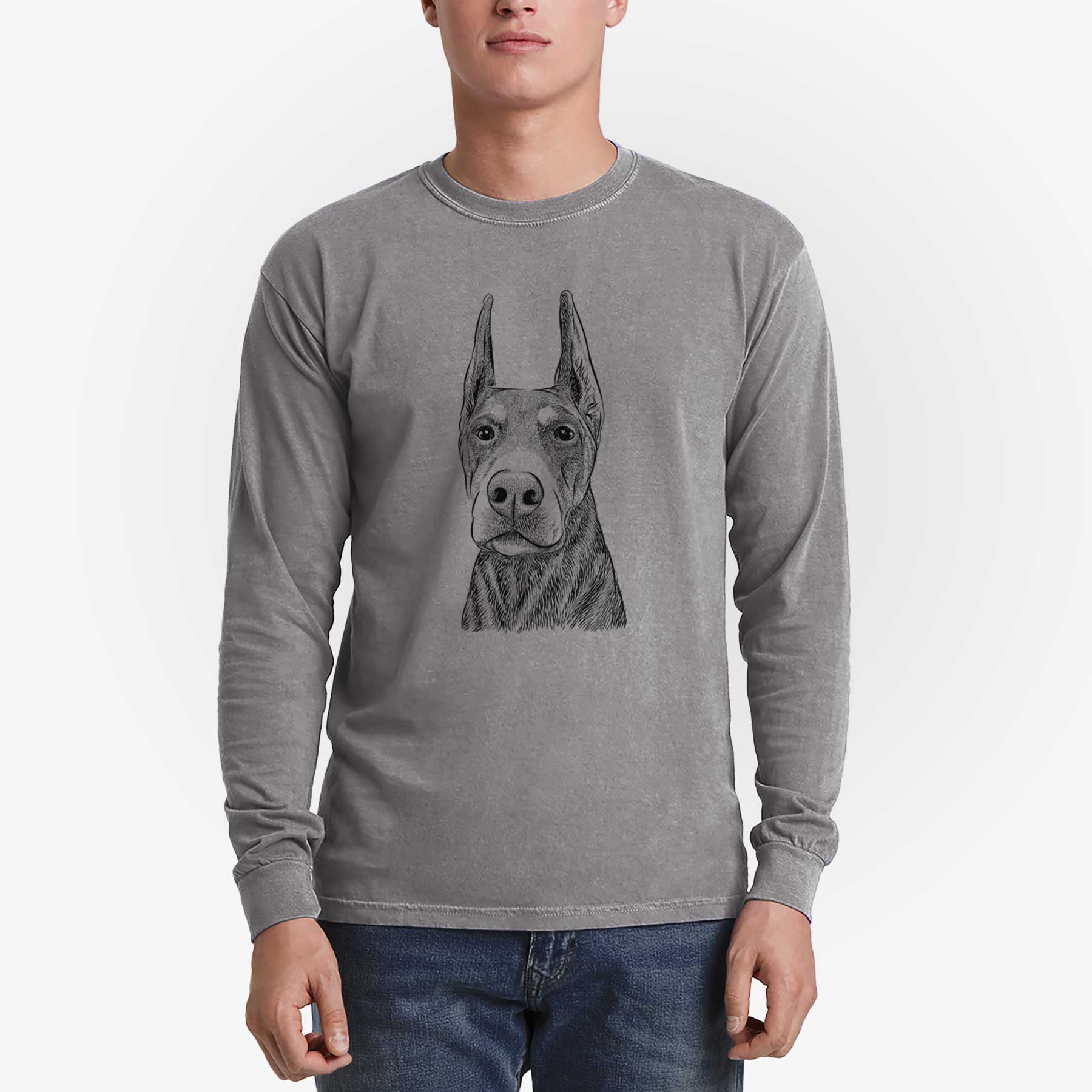 Bare Luna the Doberman Pinscher - Men's Heavyweight 100% Cotton Long Sleeve - Image 5