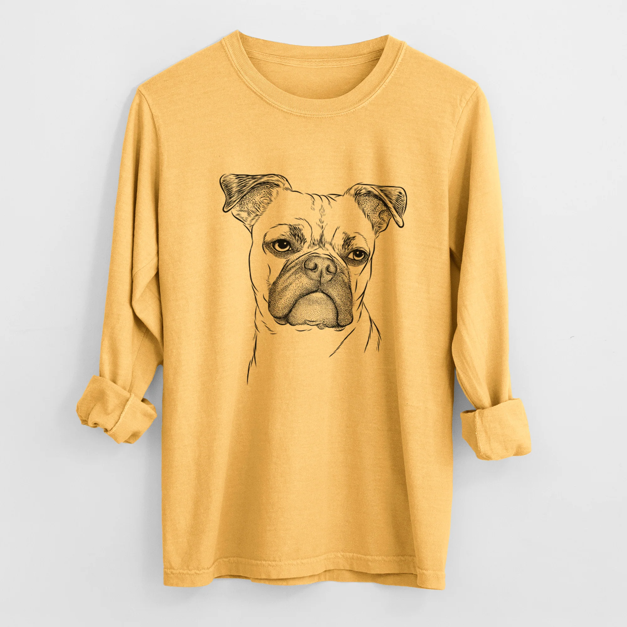 Bare Mack the Bugg (Boston Terrier/Pug) - Men's Heavyweight 100% Cotton Long Sleeve - Image 3