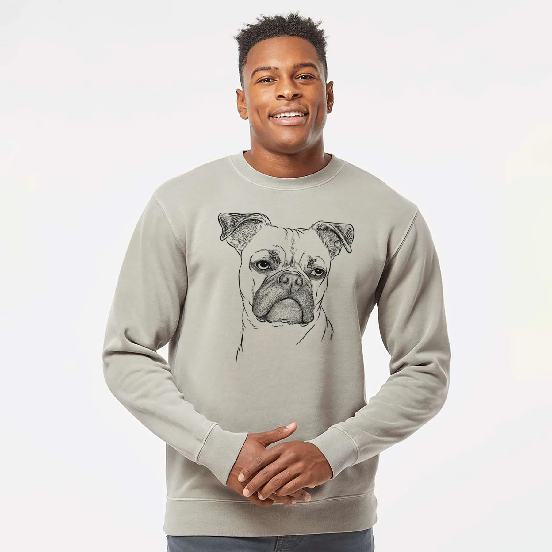 Bare Mack the Bugg (Boston Terrier/Pug) - Unisex Pigment Dyed Crew Sweatshirt - Image 4