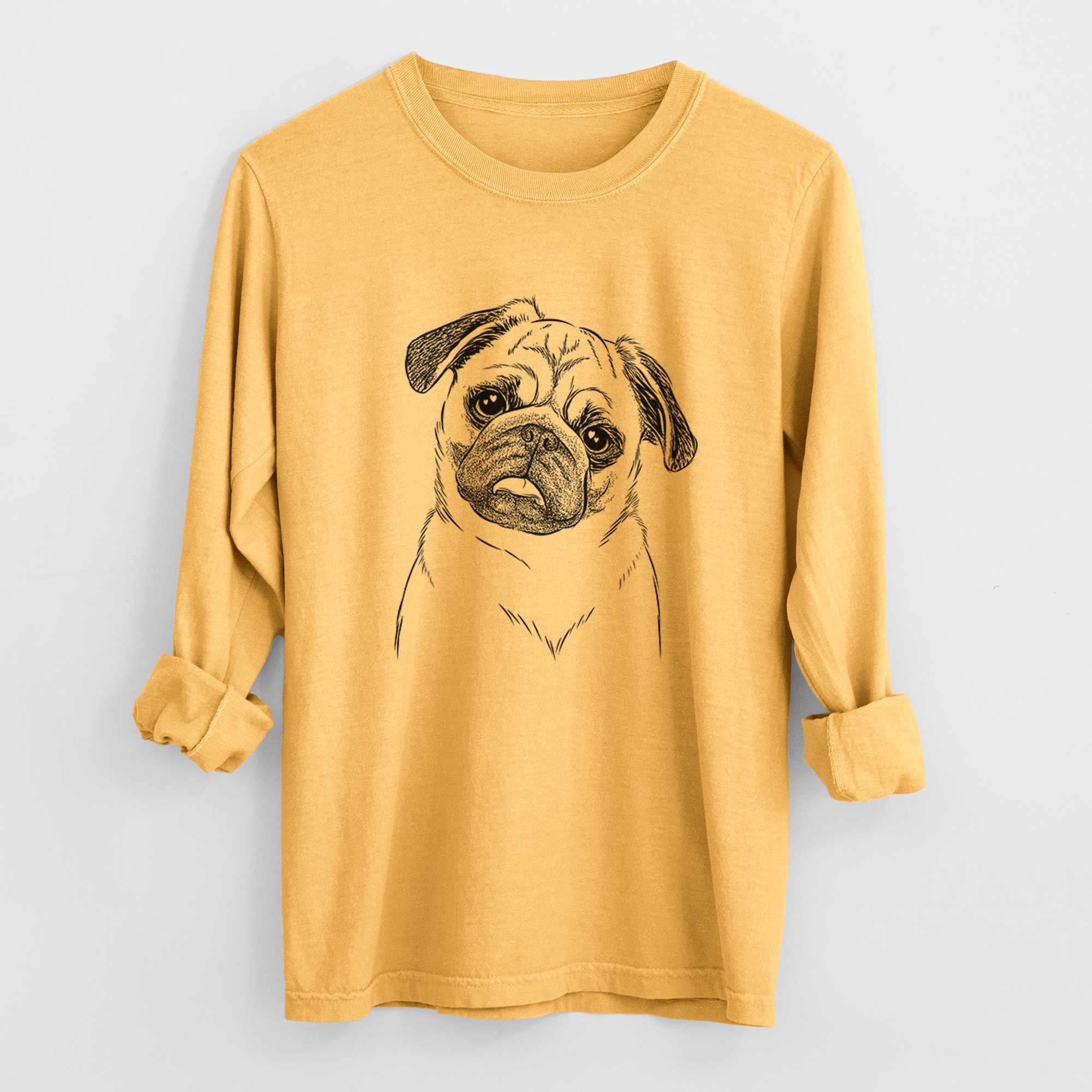 Bare Macy the Pug - Men's Heavyweight 100% Cotton Long Sleeve - Image 3
