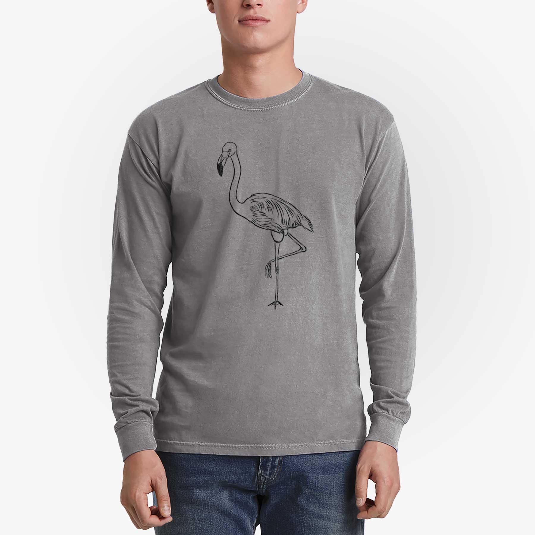 Bare Mango the Flamingo - Men's Heavyweight 100% Cotton Long Sleeve - Image 5