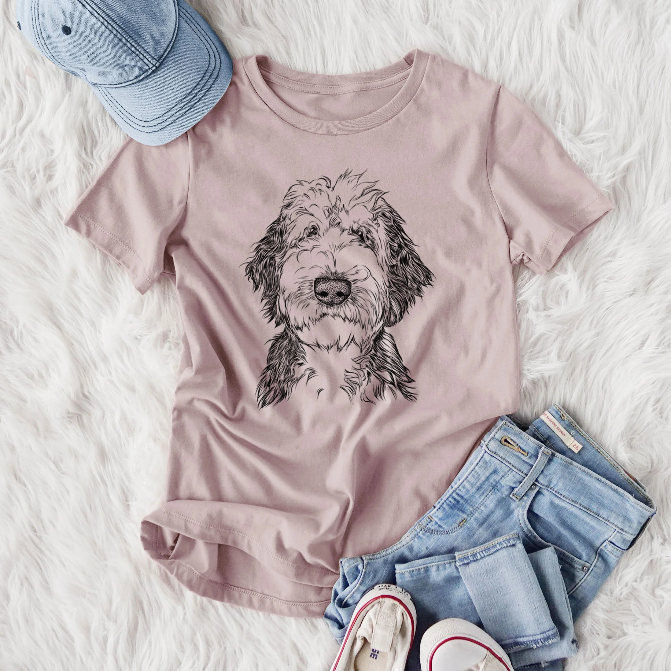 Bare Milo Fluff the Sheepadoodle - Women's Lightweight Relaxed Fit 100% Cotton Crewneck - Image 4
