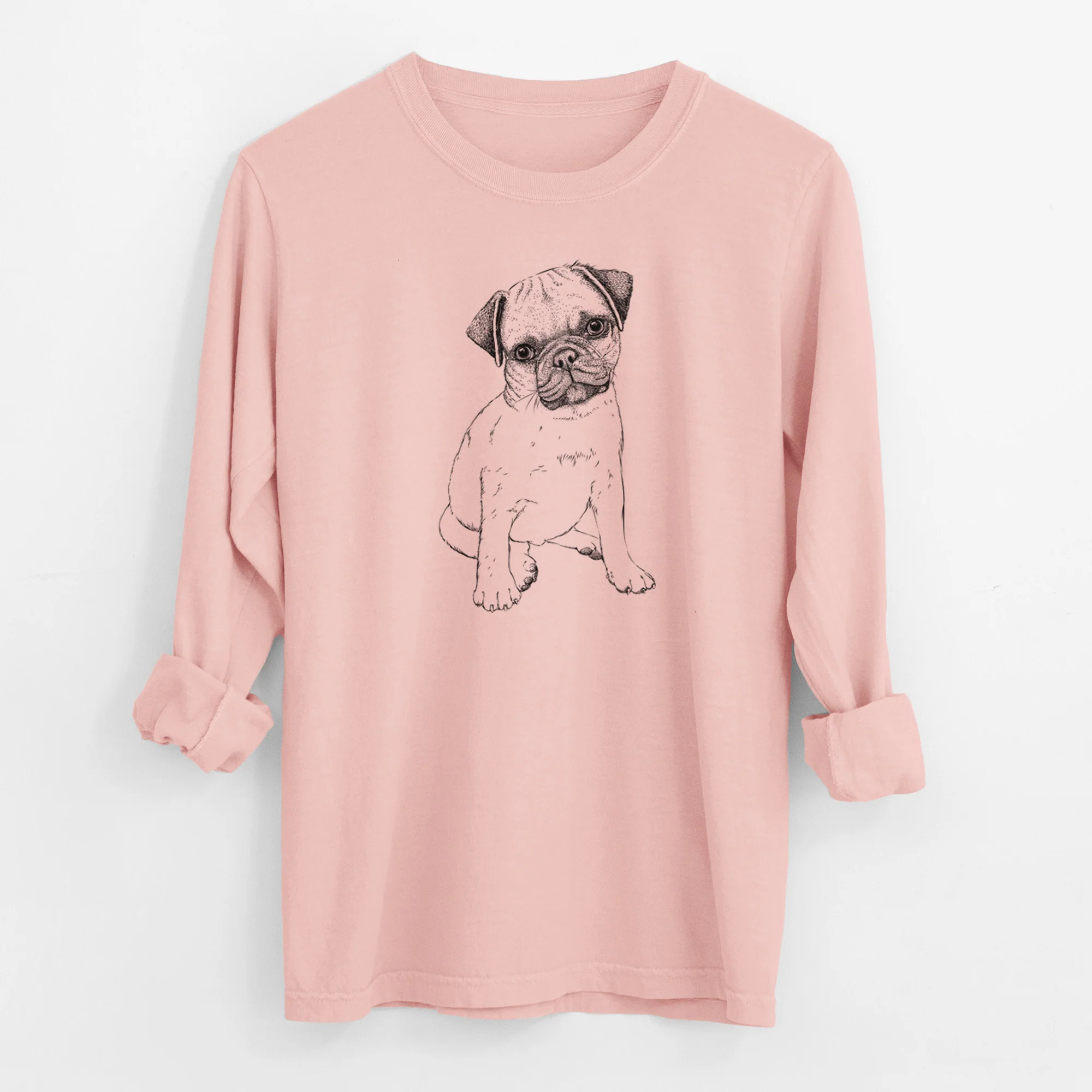 Bare Nelson the Pug Puppy - Men's Heavyweight 100% Cotton Long Sleeve - Image 11
