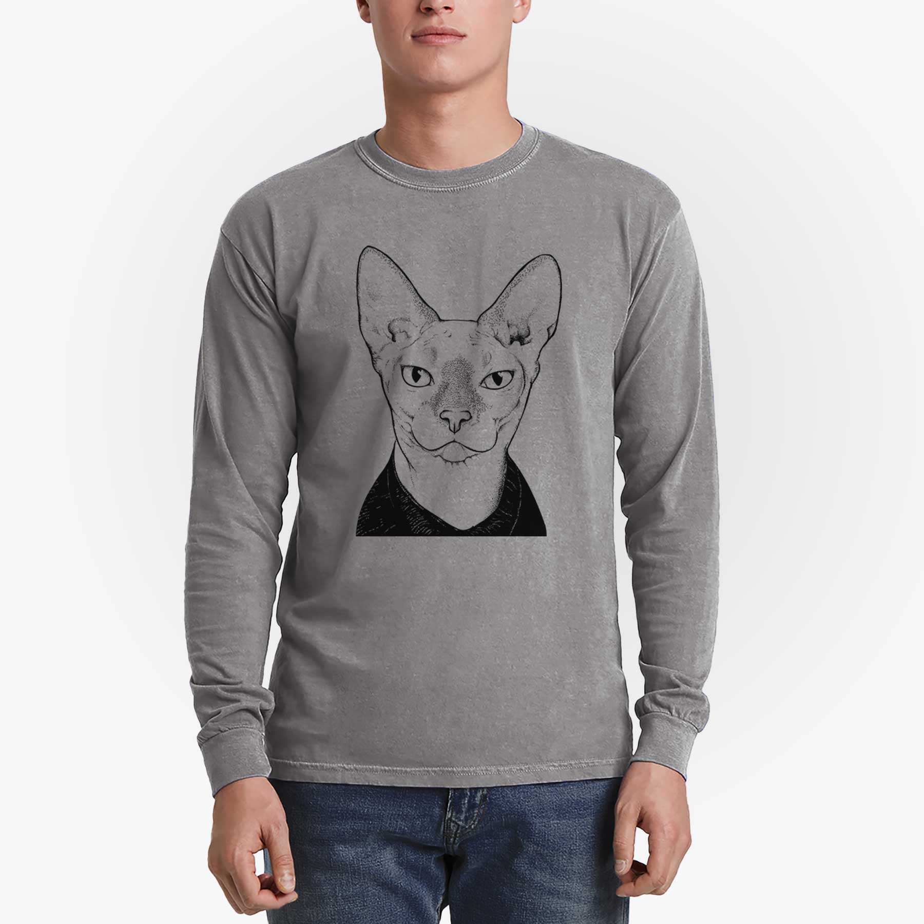 Bare Oliver Watson the Sphynx Cat - Men's Heavyweight 100% Cotton Long Sleeve - Image 5