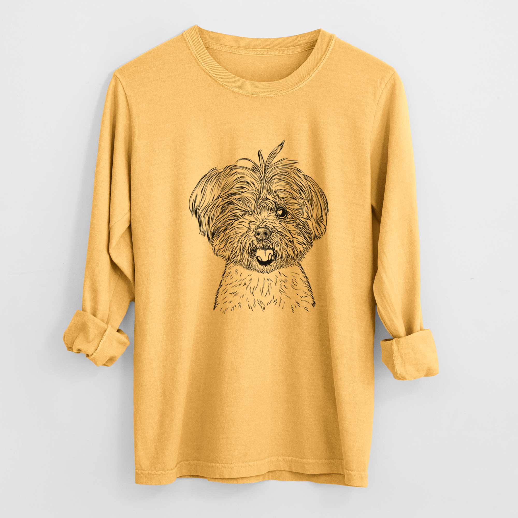 Bare Oliver the Yorkie Mix - Men's Heavyweight 100% Cotton Long Sleeve - Image 3