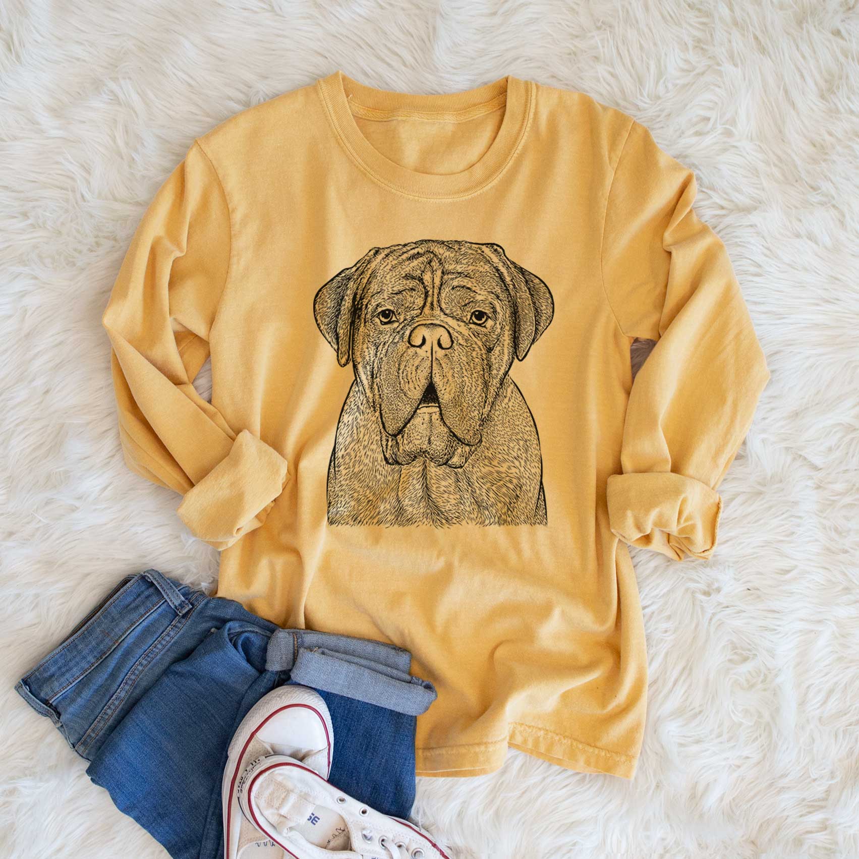 Bare Optimus the Dogue de Bordeaux - Men's Heavyweight 100% Cotton Long Sleeve - Image 6