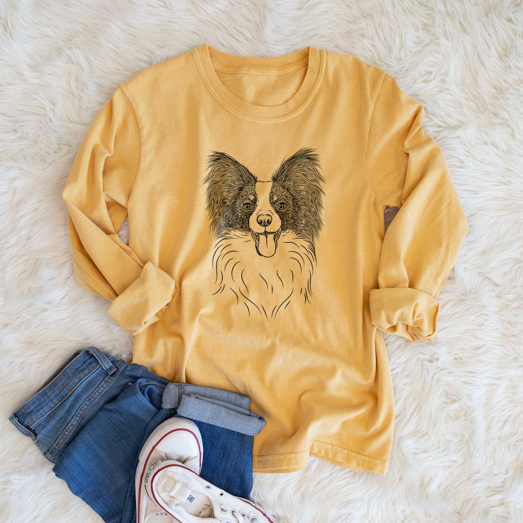 Bare Patrick the Papillon - Men's Heavyweight 100% Cotton Long Sleeve - Image 6