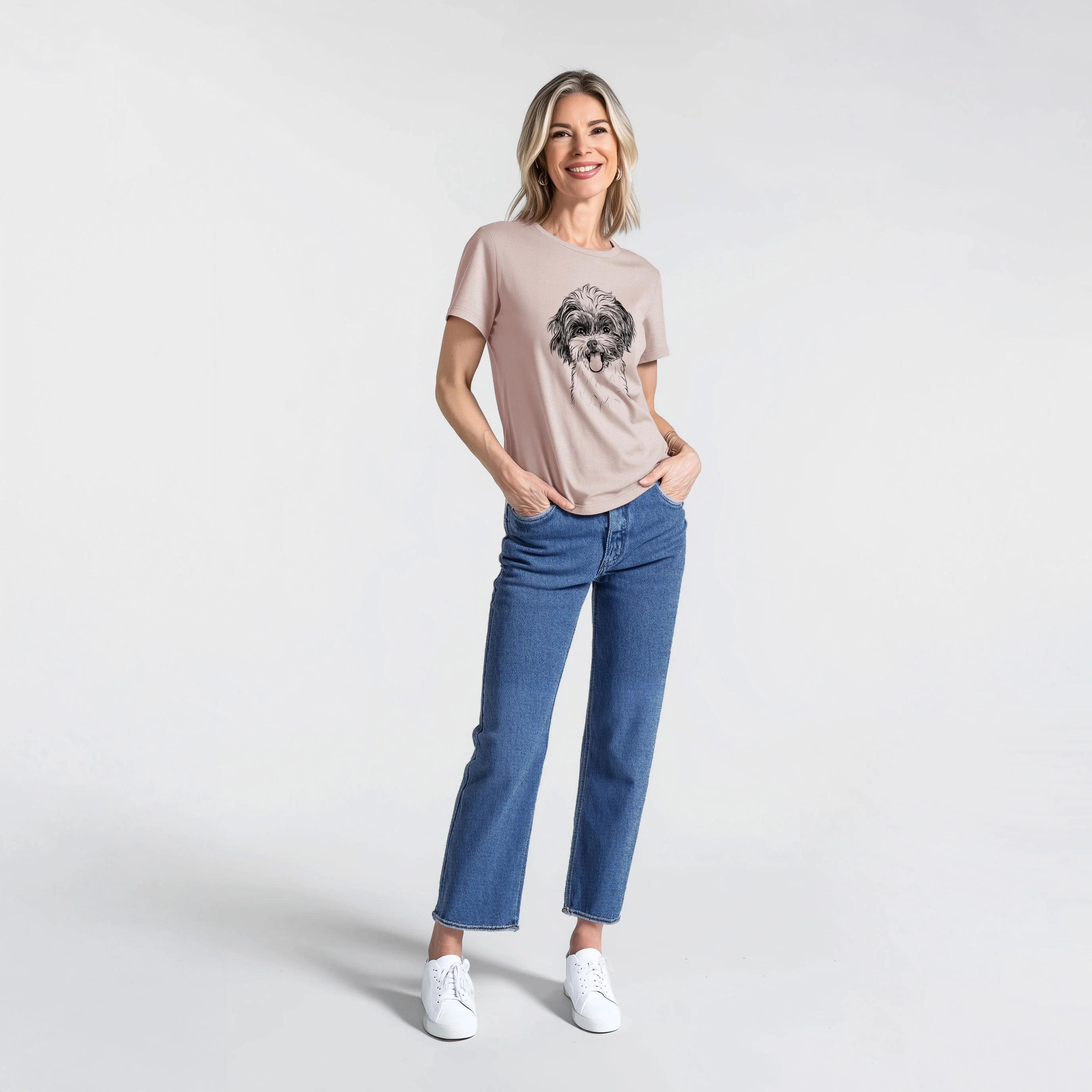 Bare Pepper the Shihpoo - Women's Lightweight Relaxed Fit 100% Cotton Crewneck - Image 5