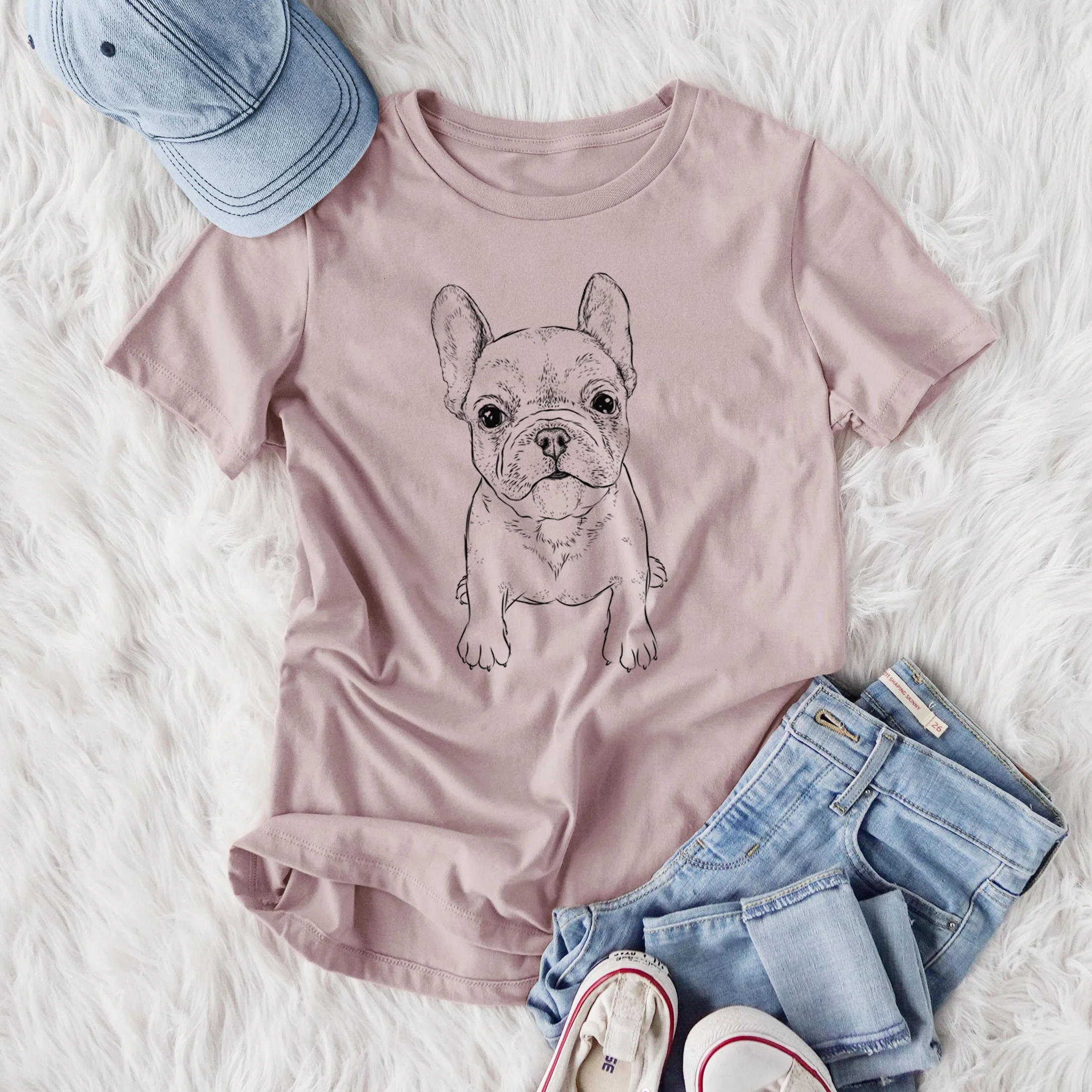 Bare Puppy Pierre the French Bulldog - Women's Lightweight Relaxed Fit 100% Cotton Crewneck - Image 4