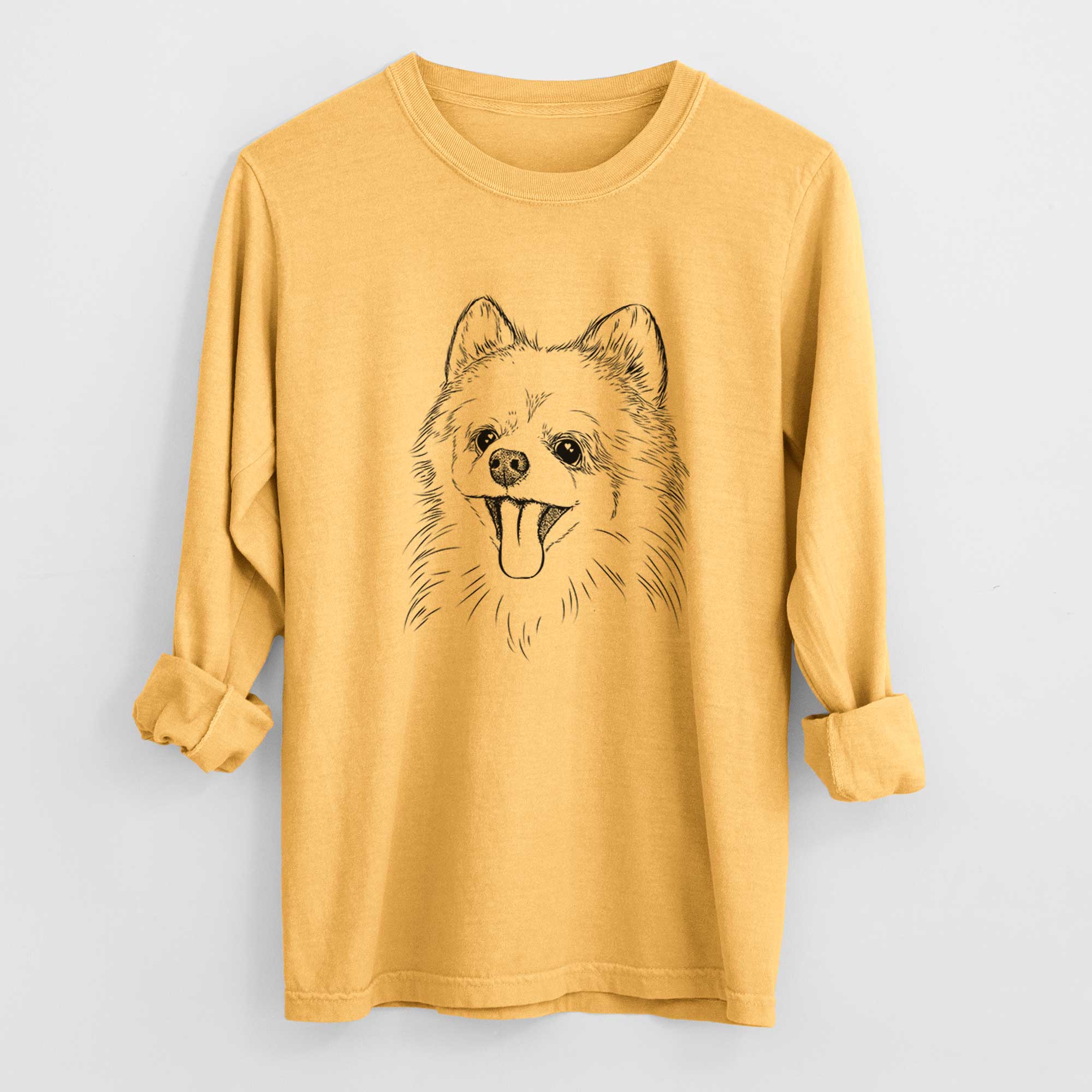 Bare Quinn the Pomeranian - Men's Heavyweight 100% Cotton Long Sleeve - Image 3