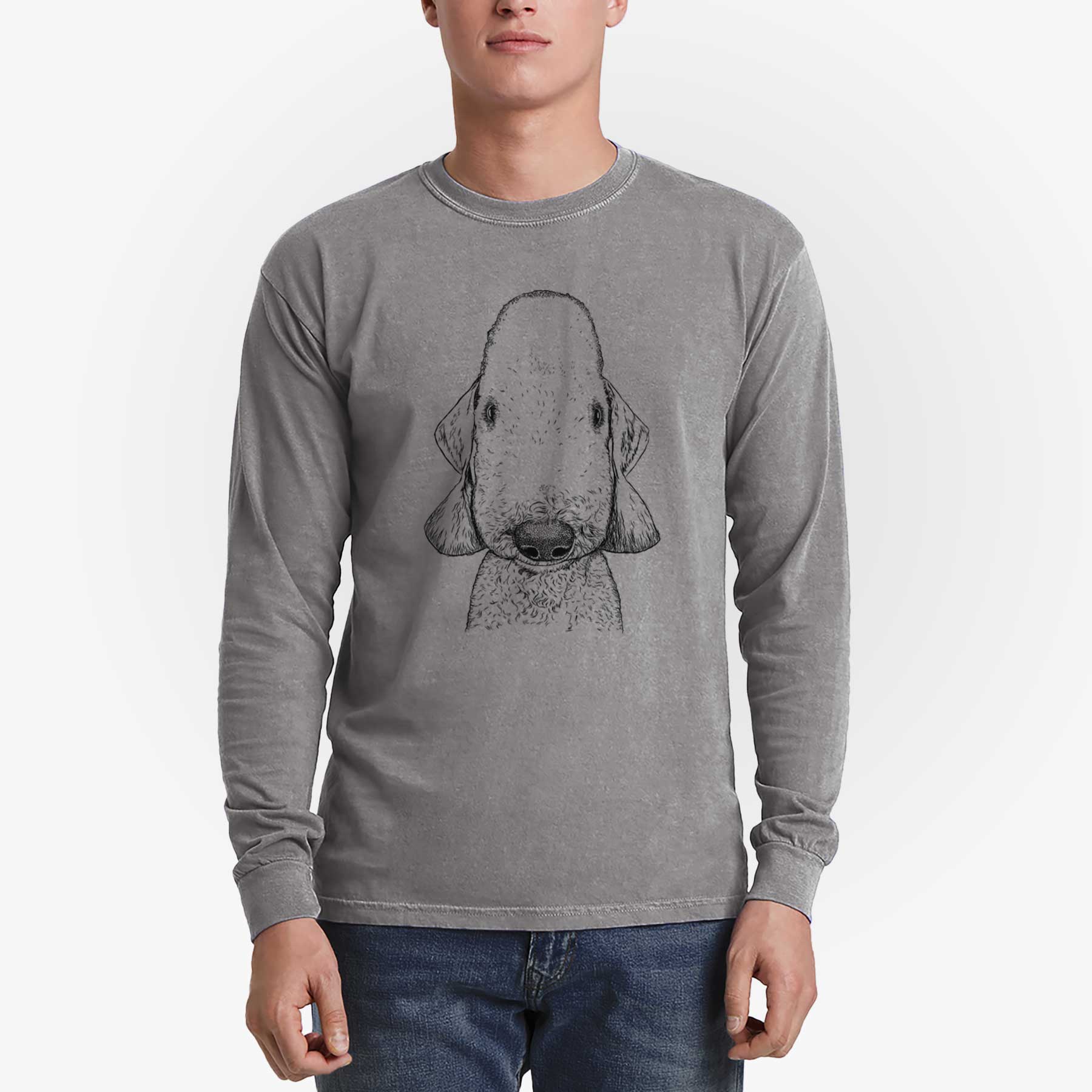 Bare Remington the Bedlington Terrier - Men's Heavyweight 100% Cotton Long Sleeve - Image 5