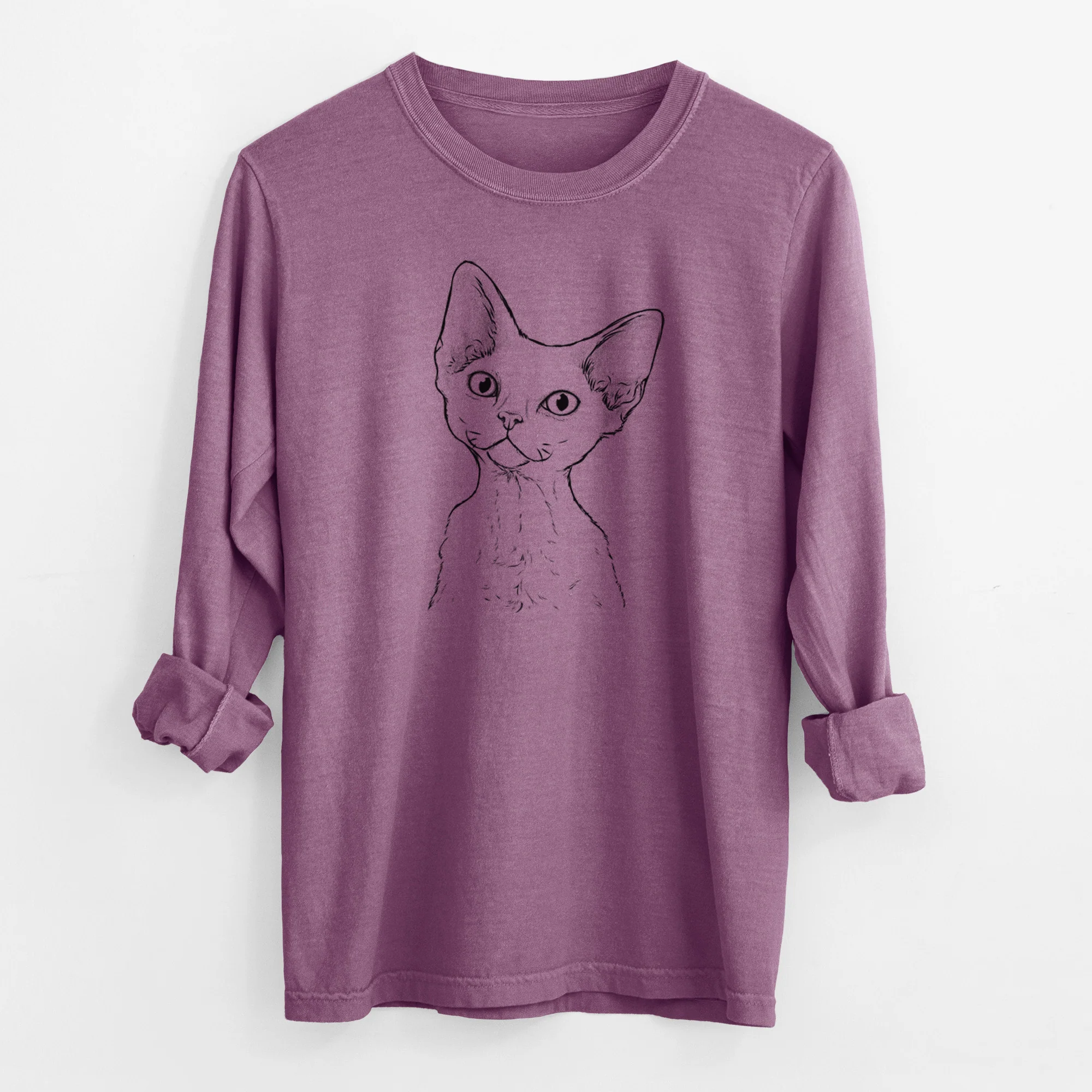 Bare Ripley the Devon Rex Cat - Men's Heavyweight 100% Cotton Long Sleeve - Image 9
