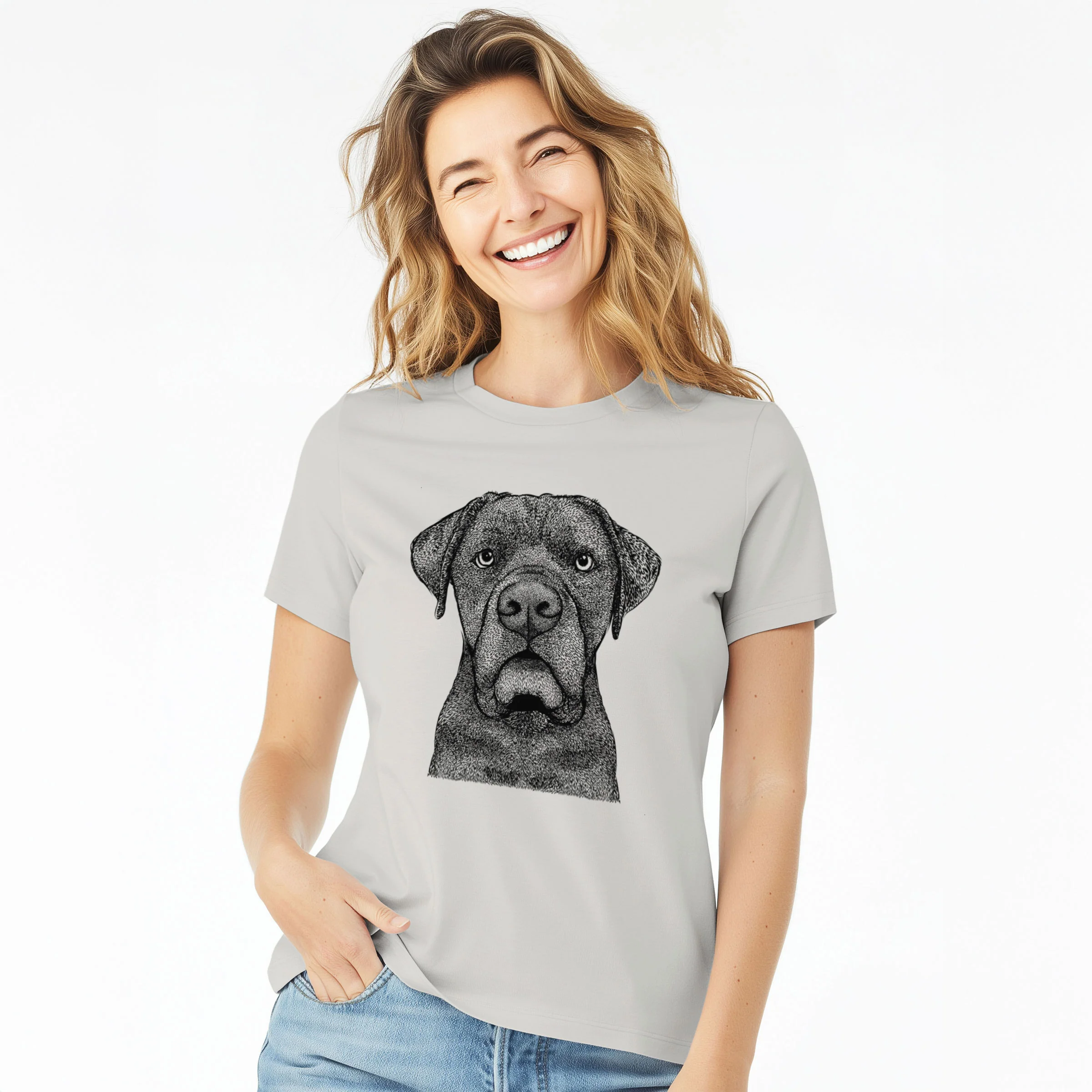 Bare Rocco the Cane Corso - Women's Lightweight Relaxed Fit 100% Cotton Crewneck - Image 3