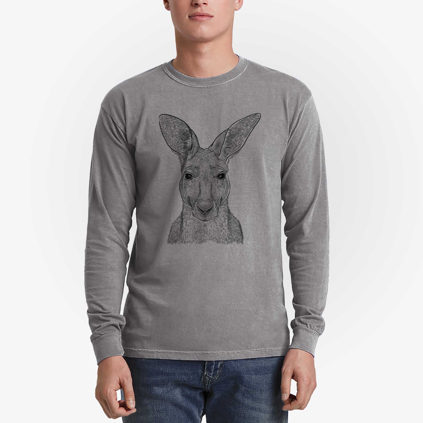 Bare Roger the Red Kangaroo - Men's Heavyweight 100% Cotton Long Sleeve - Image 5
