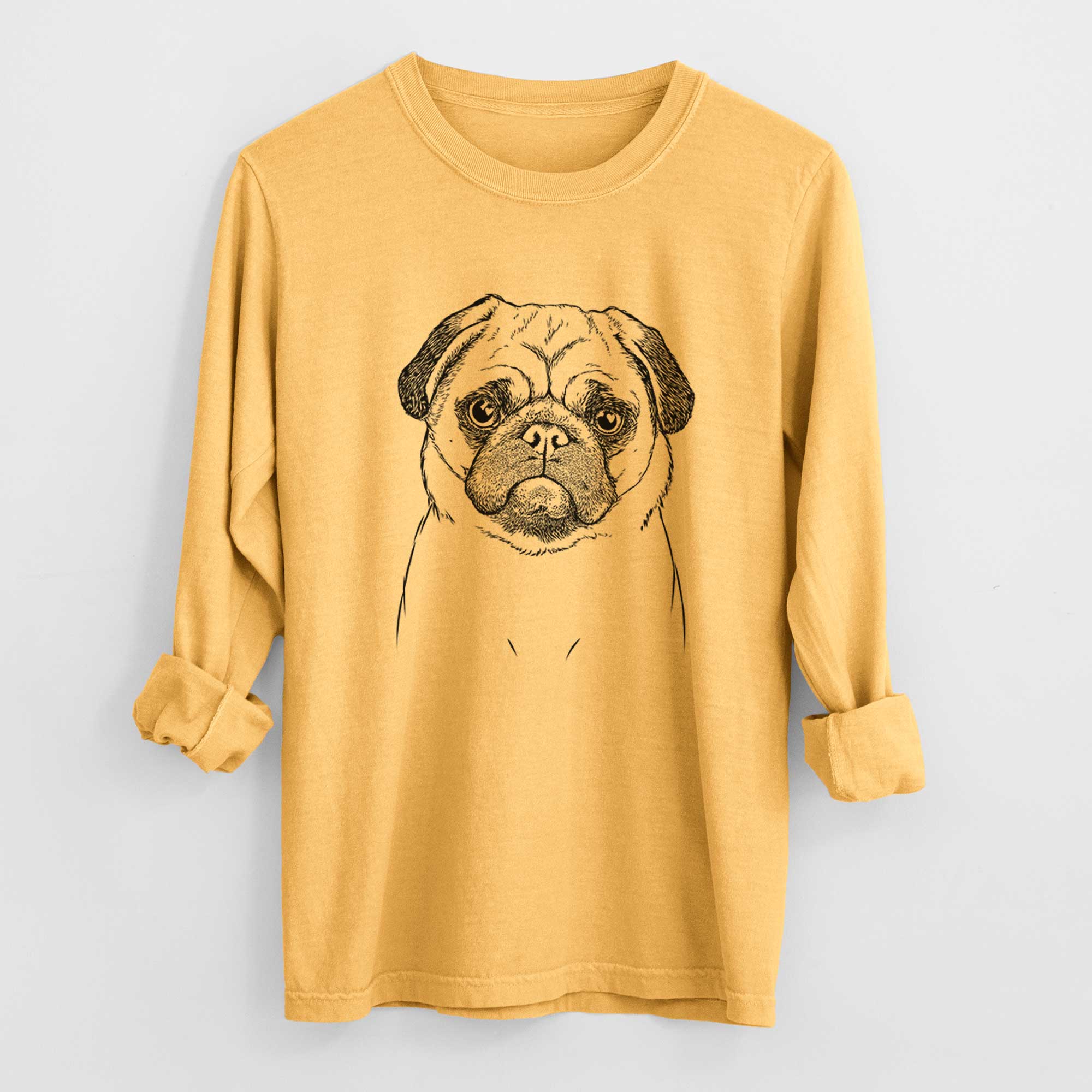Bare Ruby the Pug - Men's Heavyweight 100% Cotton Long Sleeve - Image 3