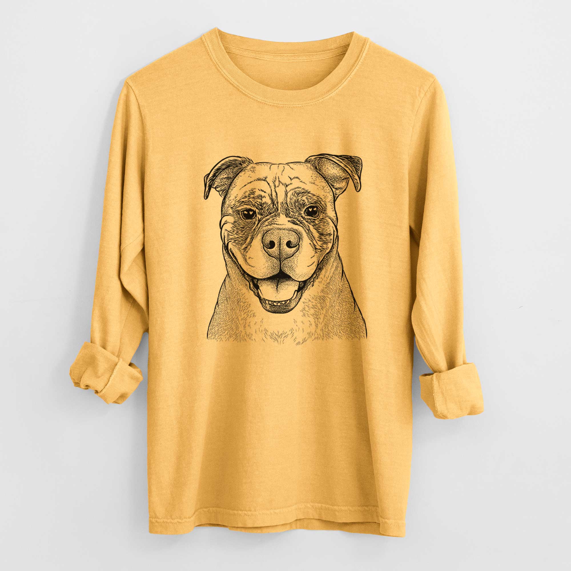 Bare Rufus the American Bulldog - Men's Heavyweight 100% Cotton Long Sleeve - Image 3