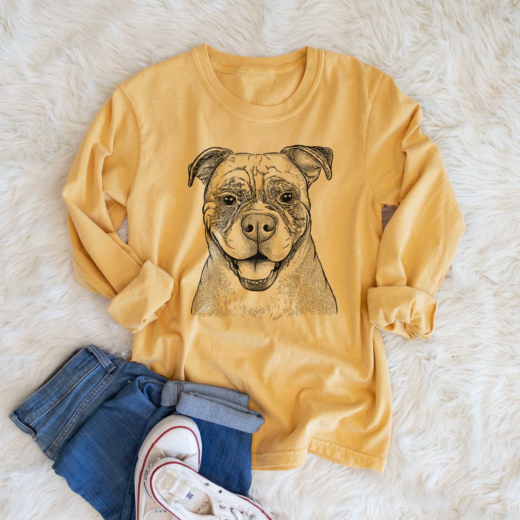 Bare Rufus the American Bulldog - Men's Heavyweight 100% Cotton Long Sleeve - Image 6