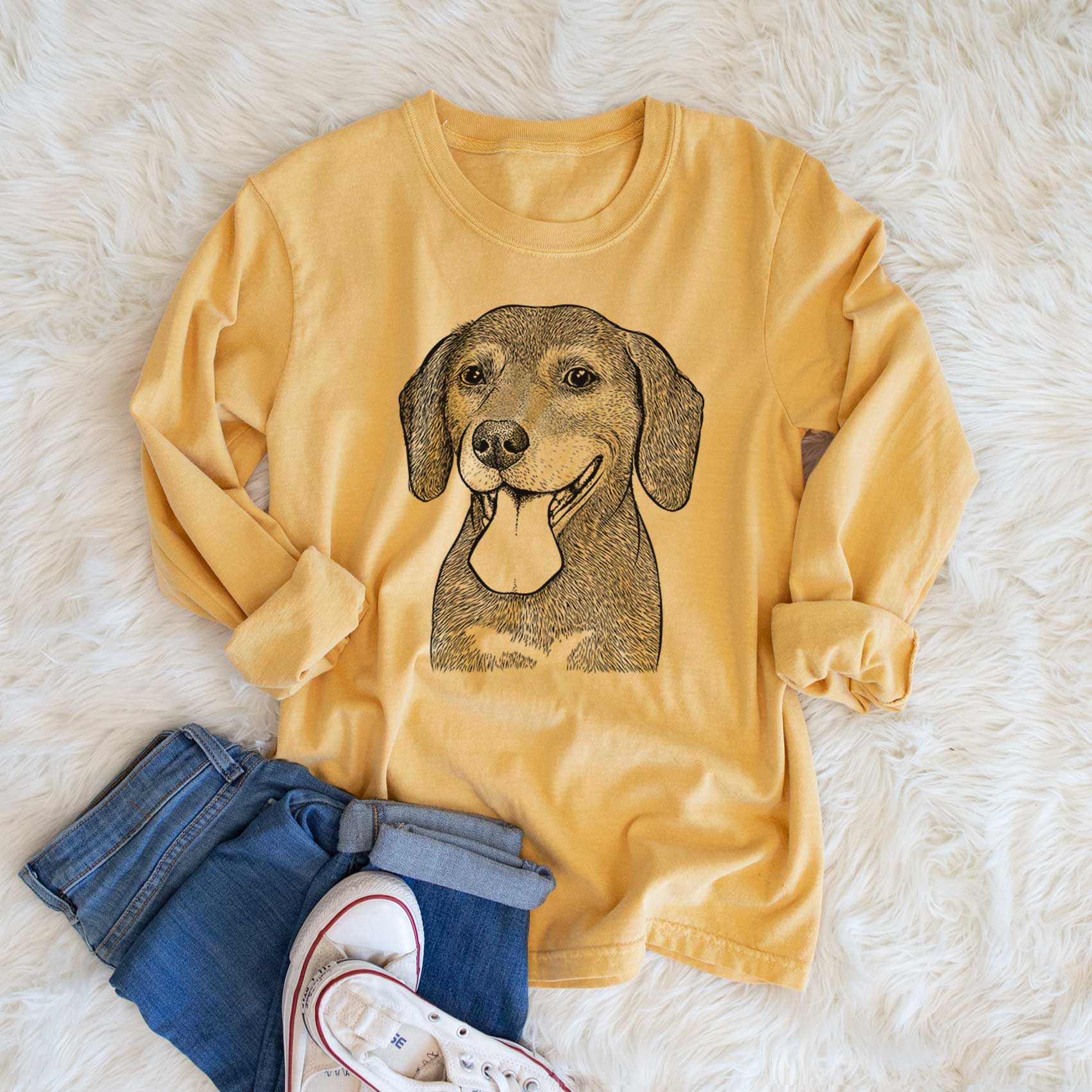Bare Scarlett the Beagle - Men's Heavyweight 100% Cotton Long Sleeve - Image 6