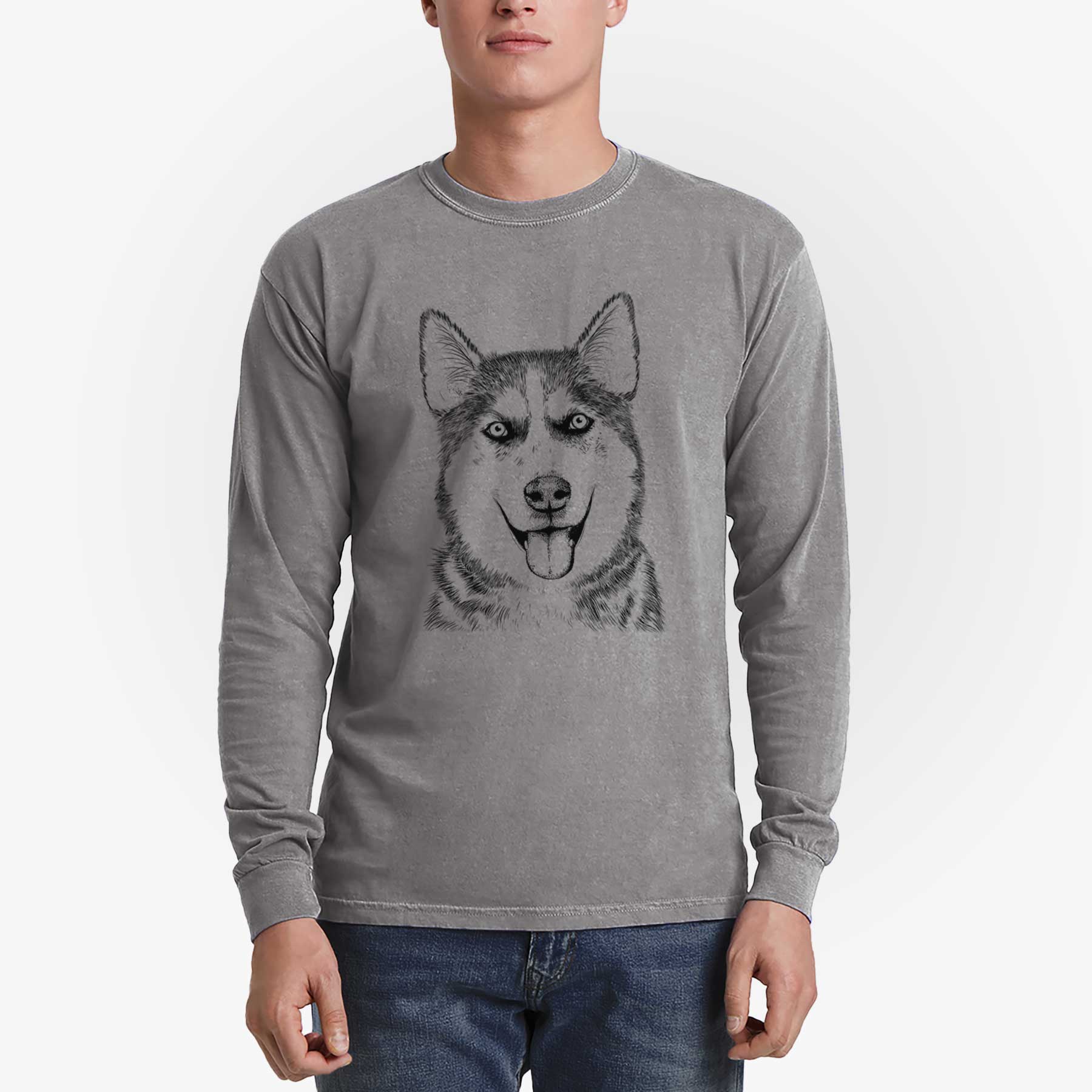 Bare Sesi the Siberian Husky - Men's Heavyweight 100% Cotton Long Sleeve - Image 5
