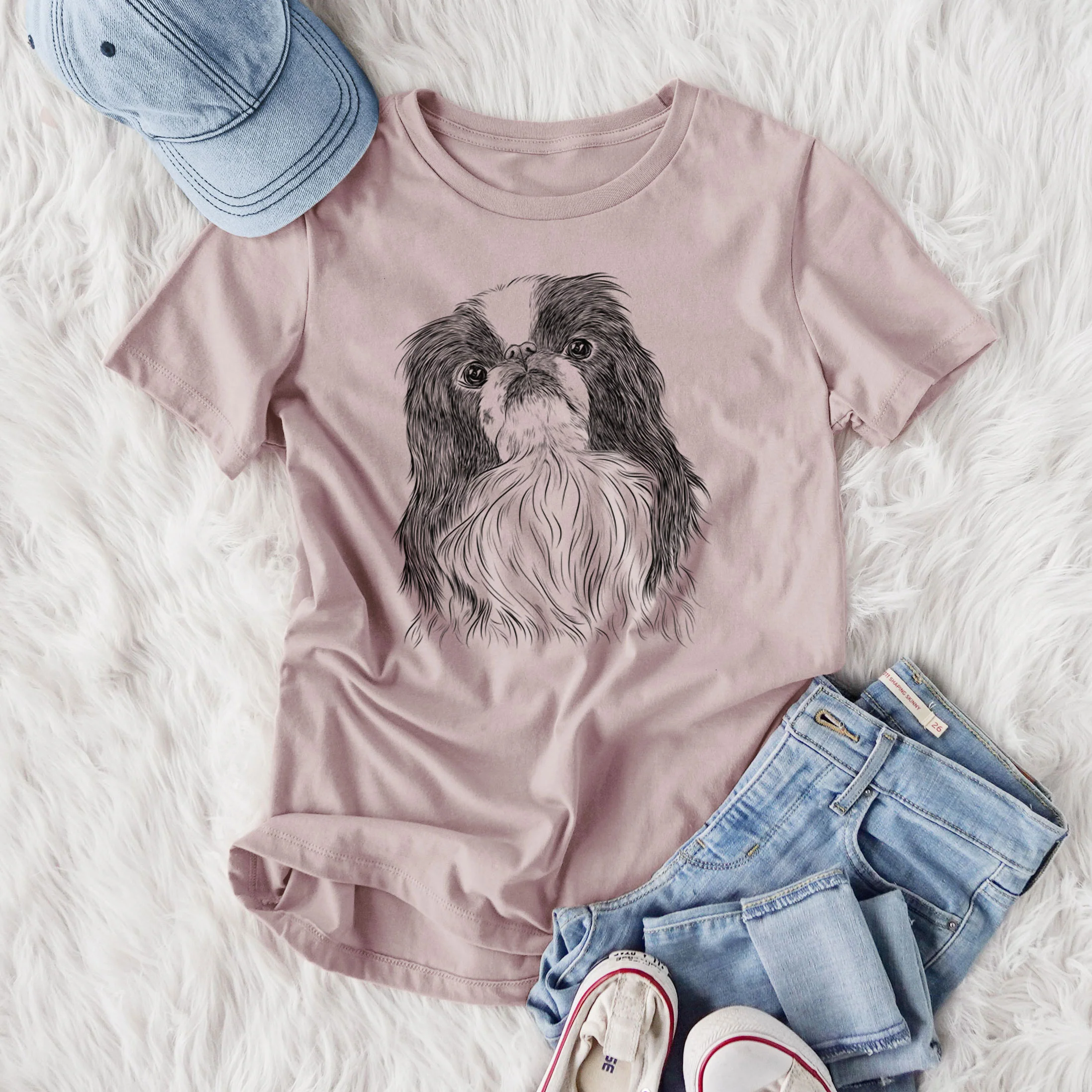 Bare Suki the Japanese Chin - Women's Lightweight Relaxed Fit 100% Cotton Crewneck - Image 4