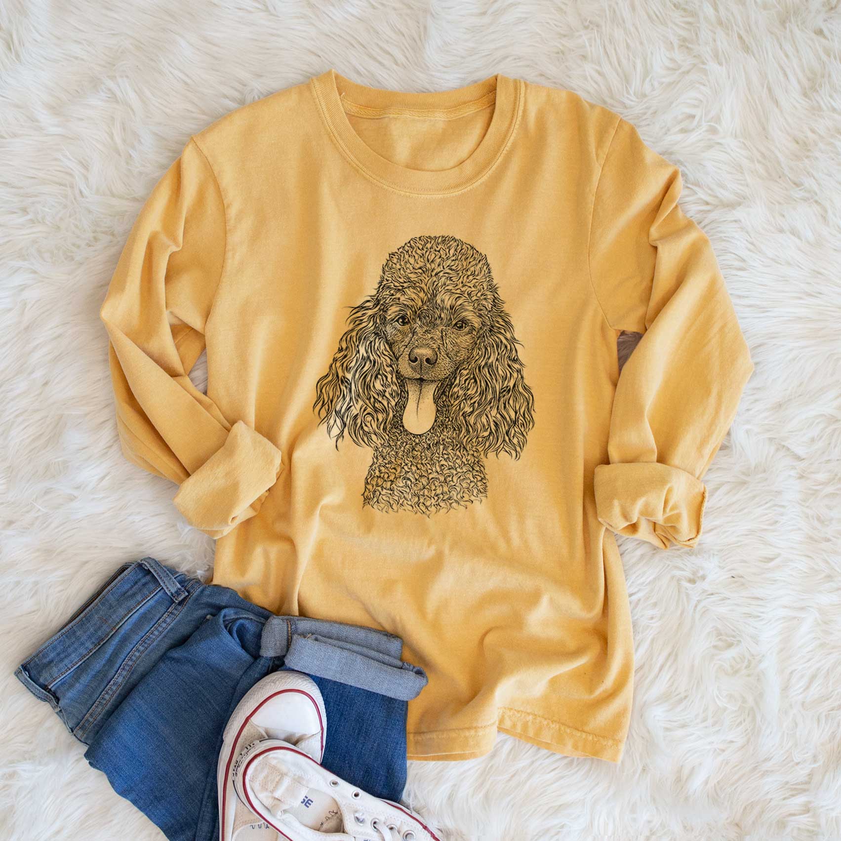 Bare Teddy the Mini Poodle - Men's Heavyweight 100% Cotton Long Sleeve - Image 6