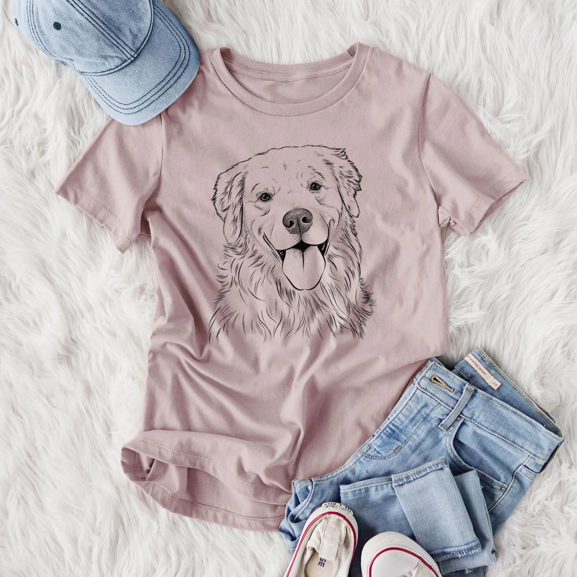 Bare Ticket the Golden Retriever - Women's Lightweight Relaxed Fit 100% Cotton Crewneck - Image 4
