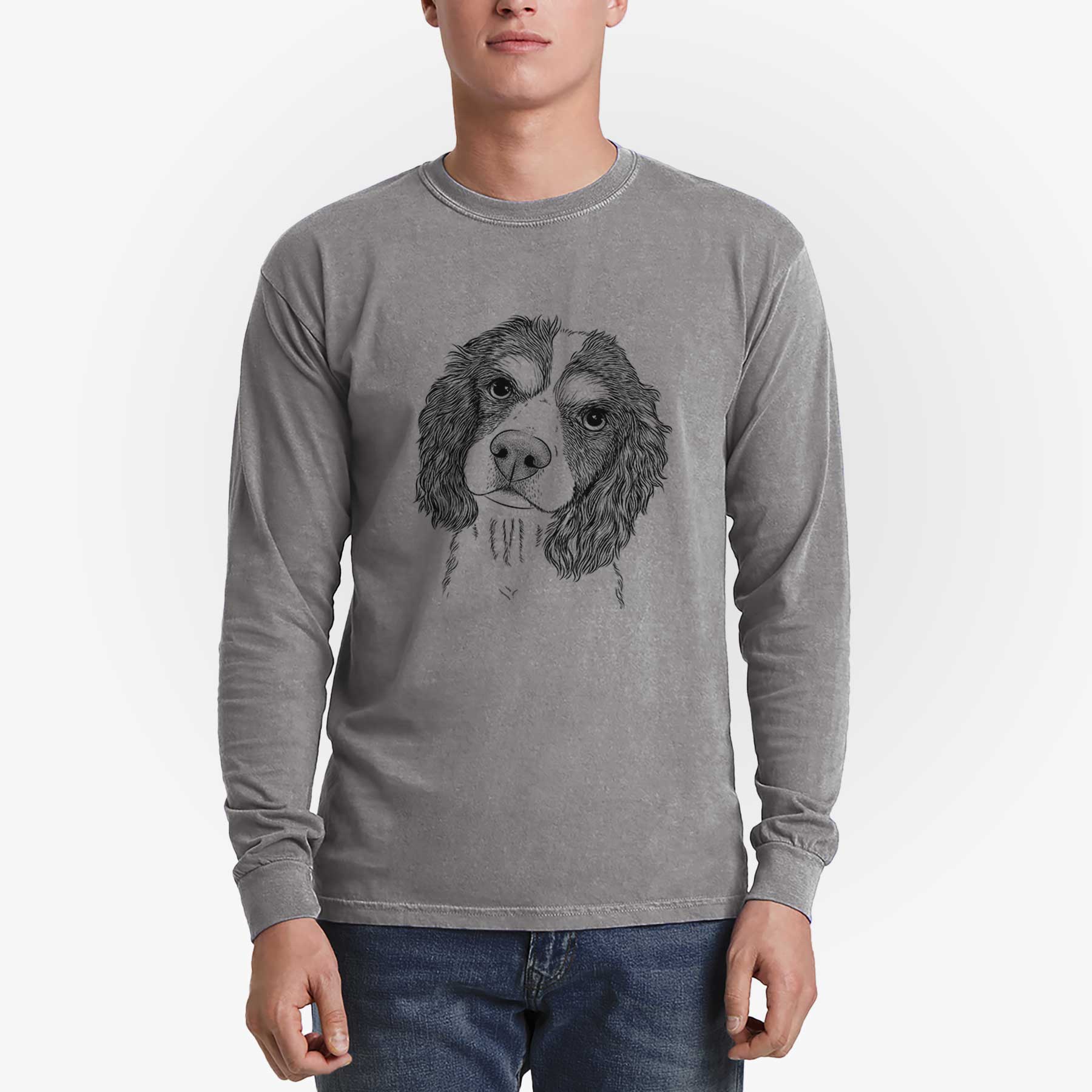 Bare Truman the Cavalier King Charles Spaniel - Men's Heavyweight 100% Cotton Long Sleeve - Image 5