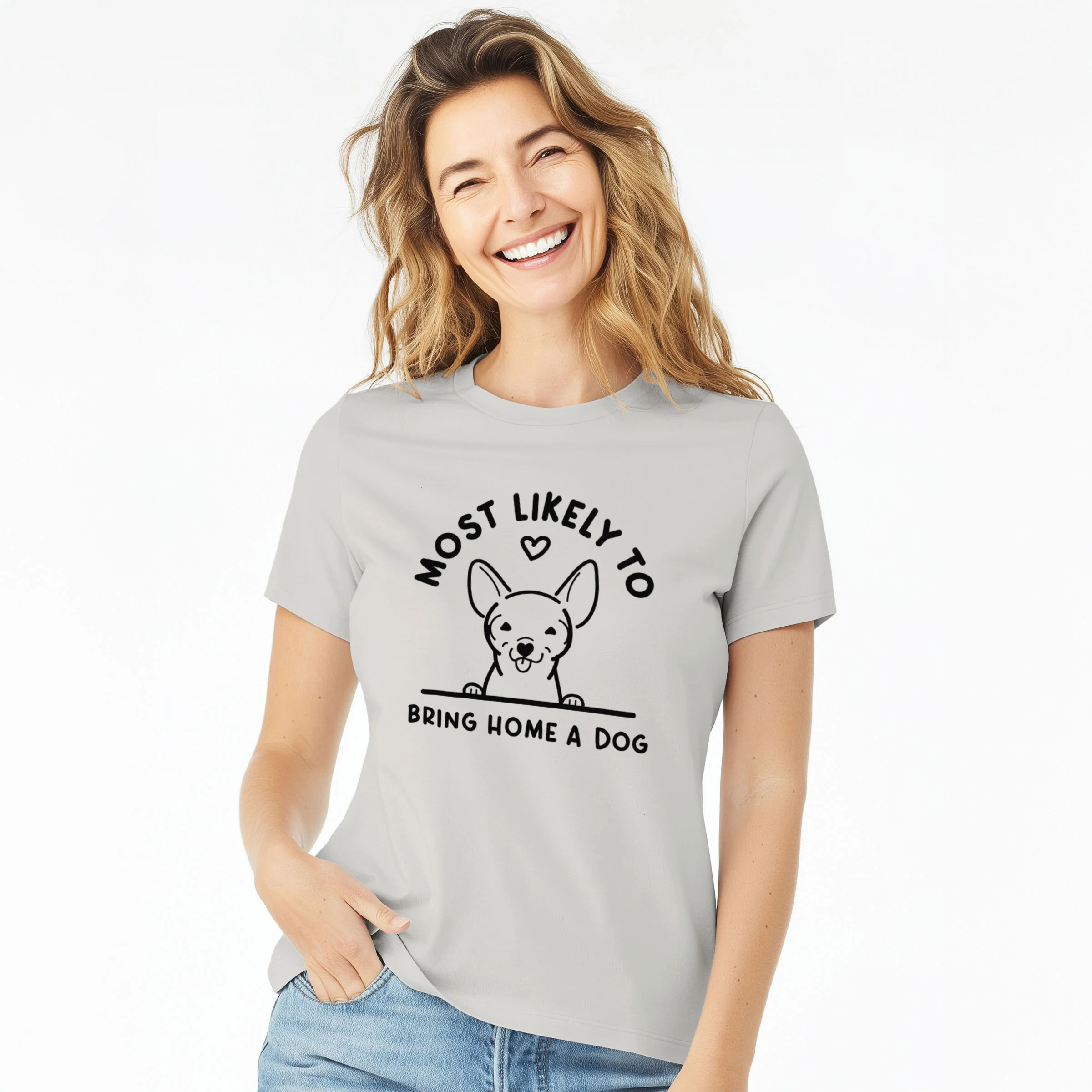 Most Likely to Bring Home a Dog - Chihuahua - Women's Lightweight Relaxed Fit 100% Cotton Crewneck - Image 3