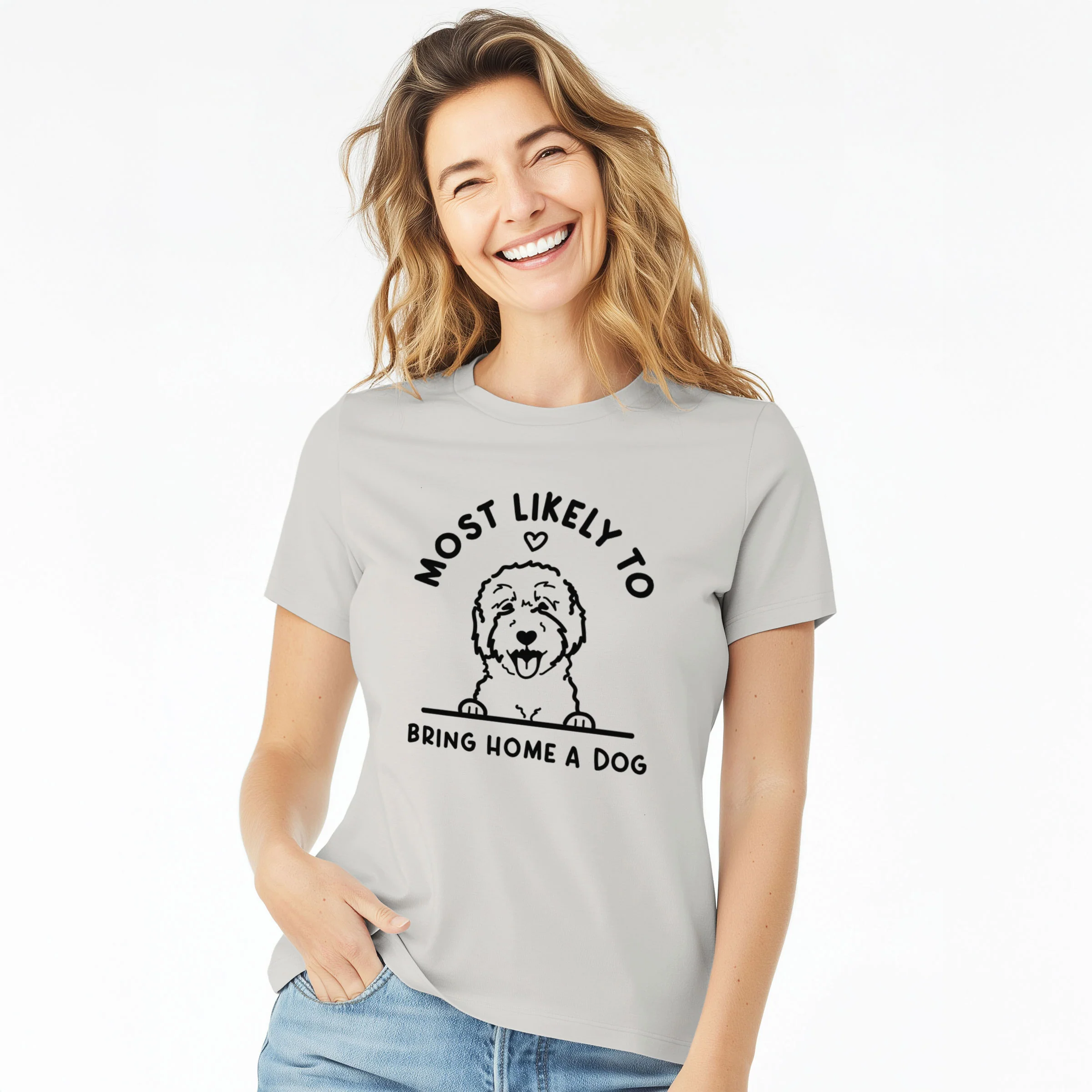 Most Likely to Bring Home a Dog - Goldendoodle/Labradoodle - Women's Lightweight Relaxed Fit 100% Cotton Crewneck - Image 3