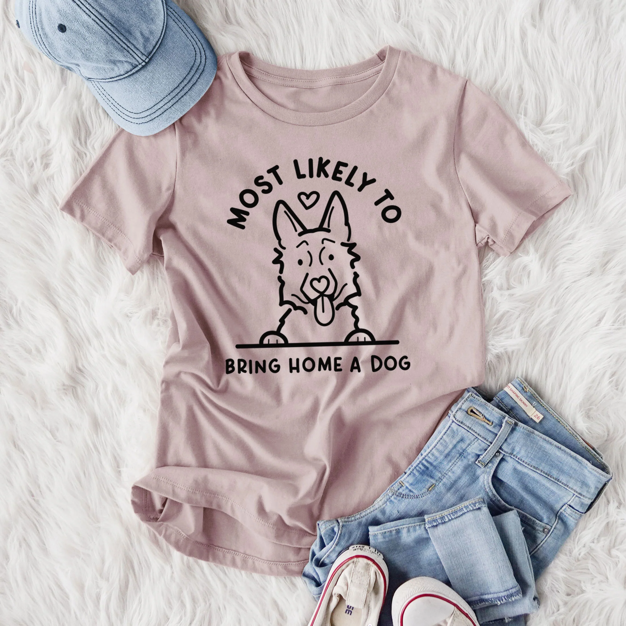 Most Likely to Bring Home a Dog - German Shepherd - Women's Lightweight Relaxed Fit 100% Cotton Crewneck - Image 4