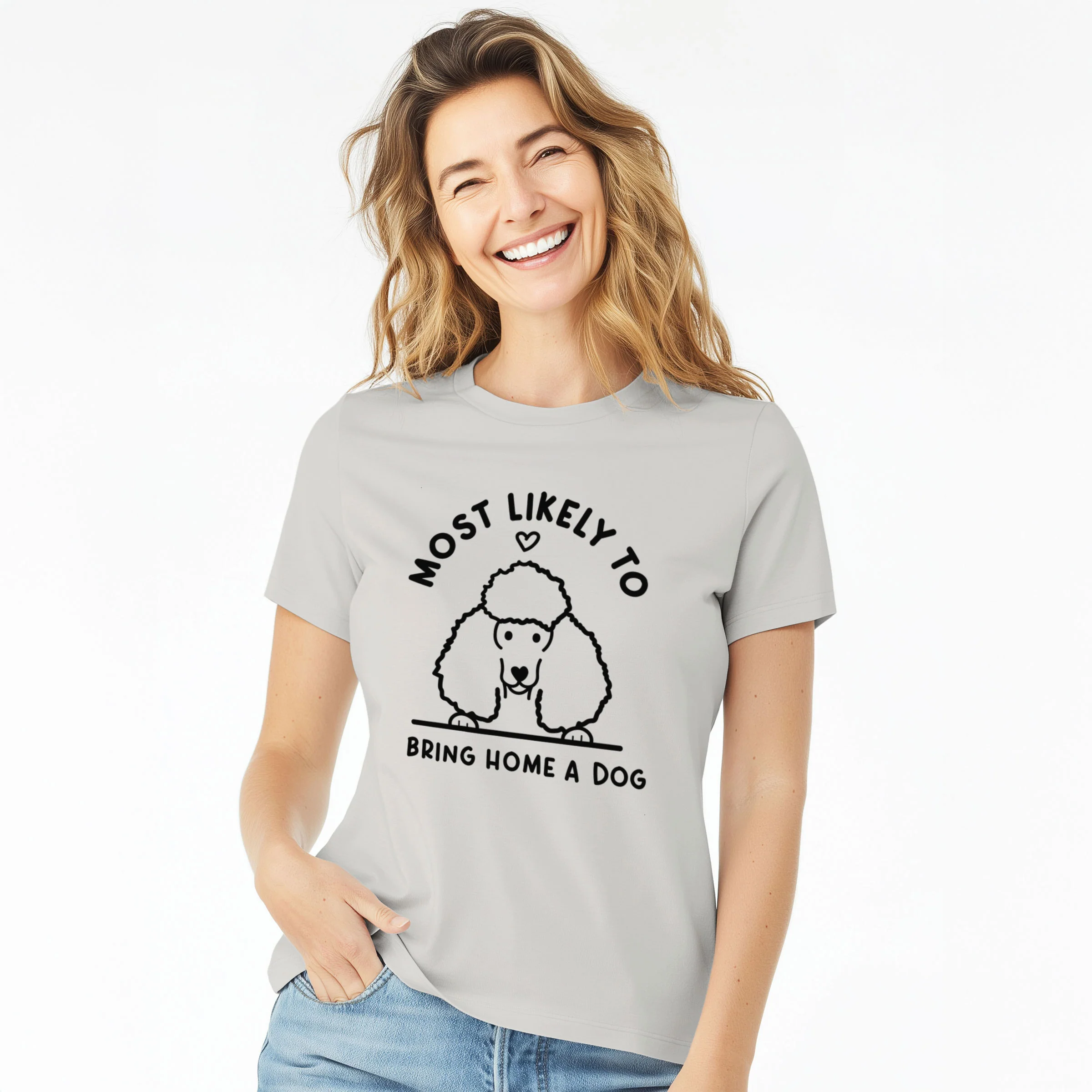 Most Likely to Bring Home a Dog - Poodle - Women's Lightweight Relaxed Fit 100% Cotton Crewneck - Image 3