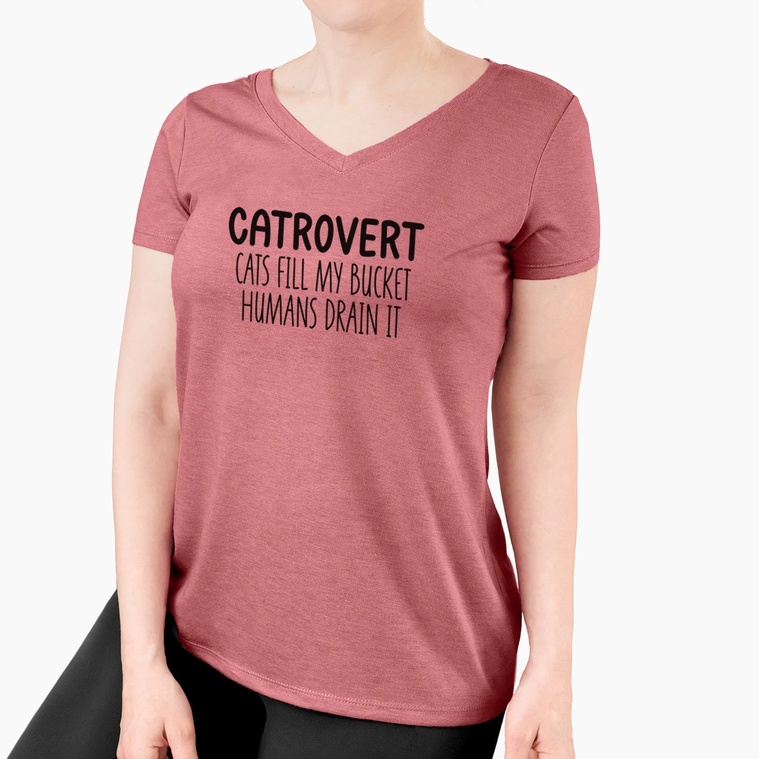 Catrovert - Cats Fill My Bucket Humans Drain It - Women's Perfect V-neck Shirt - Image 4
