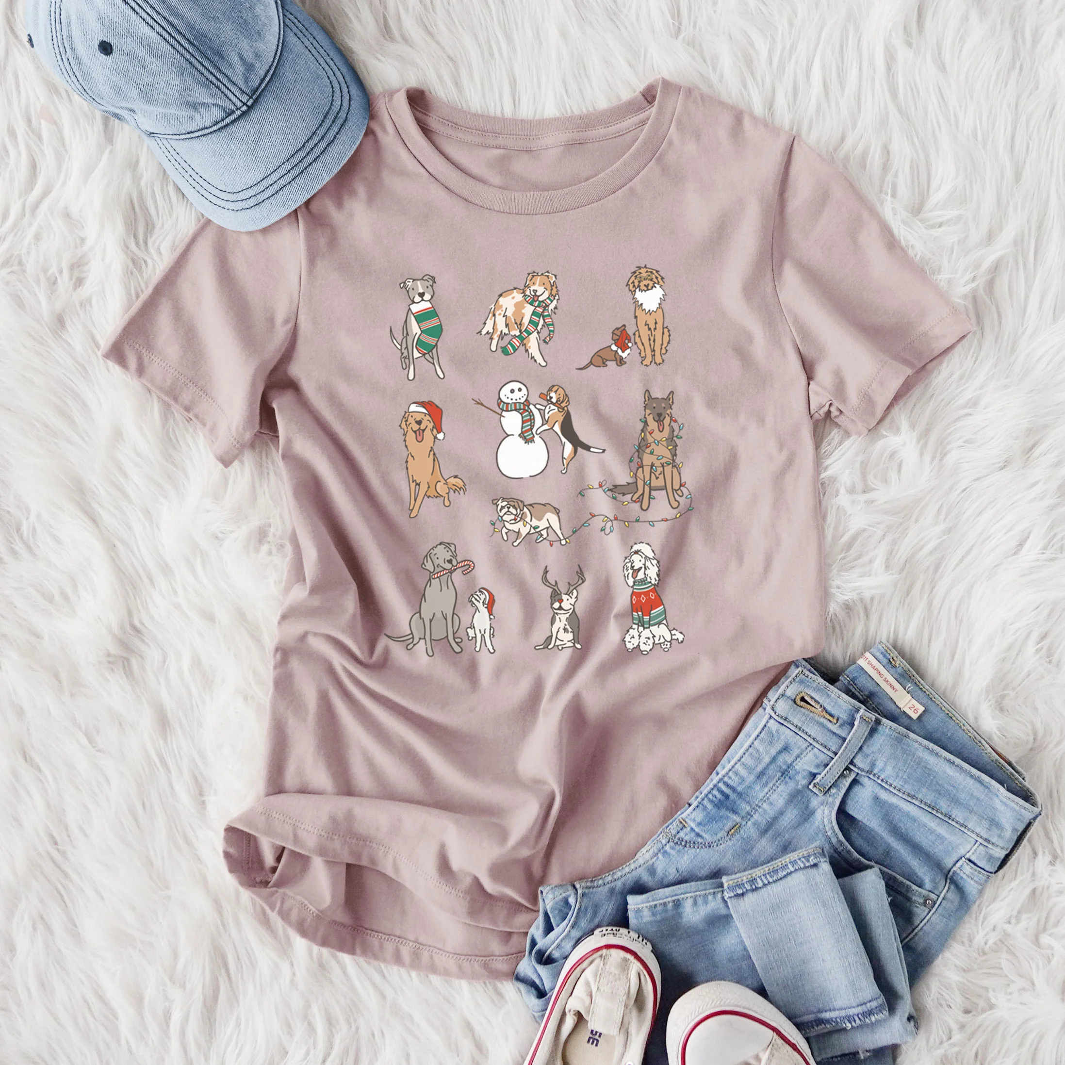 Christmas Pups - Women's Lightweight Relaxed Fit 100% Cotton Crewneck - Image 5