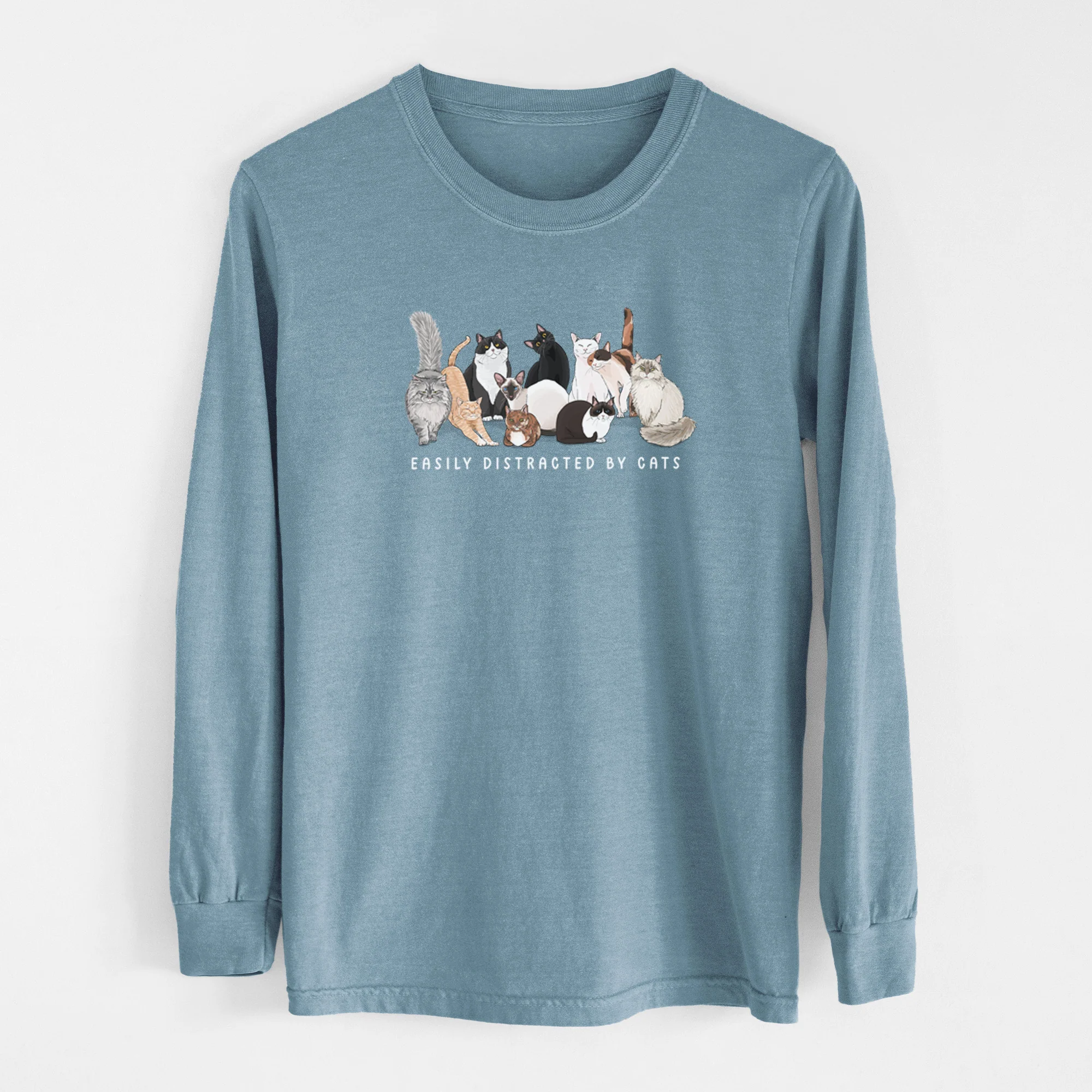 Vibrant Easily Distracted by Cats - Heavyweight 100% Cotton Long Sleeve - Image 8