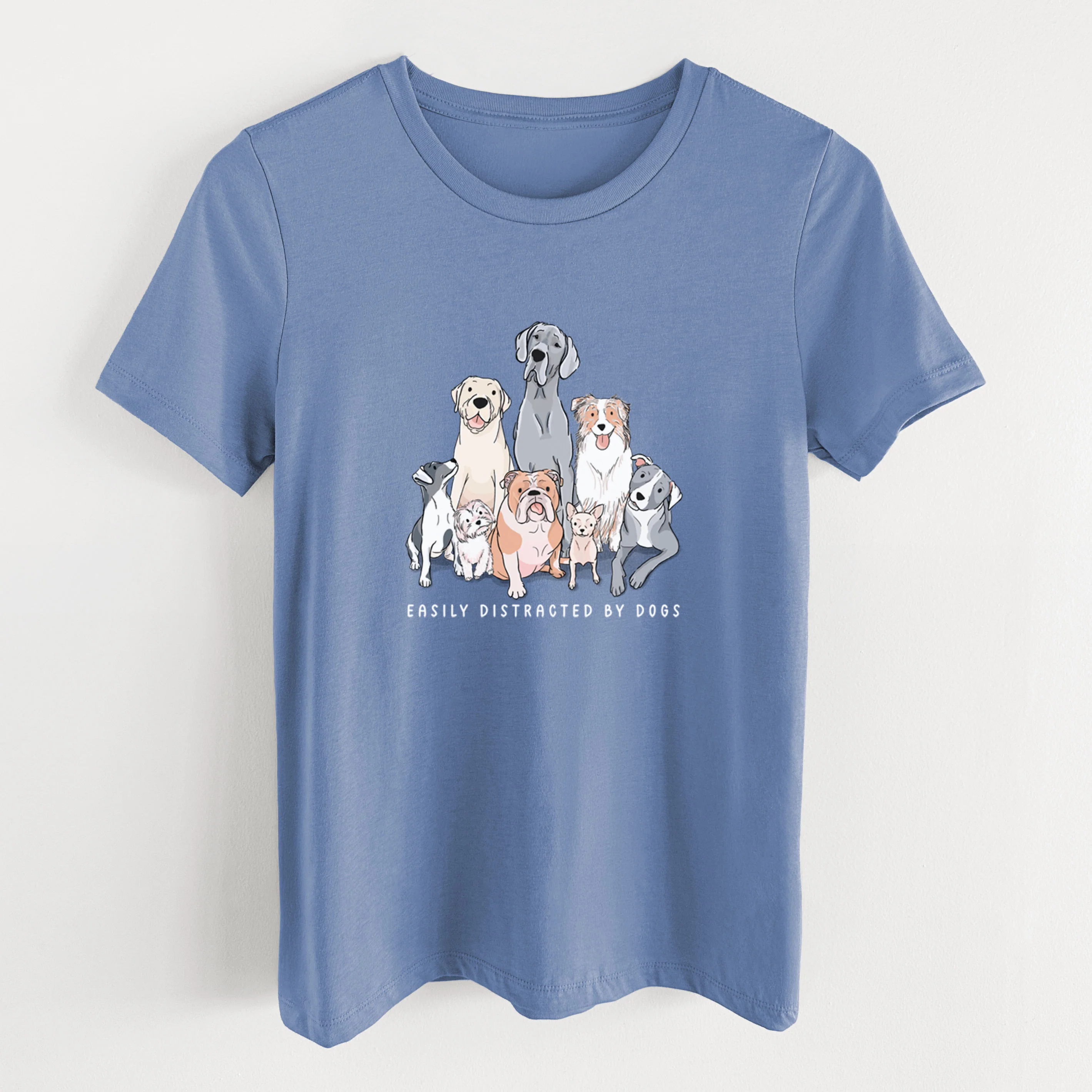 Vibrant Easily Distracted by Dogs - Women's Lightweight Relaxed Fit 100% Cotton Crewneck - Image 8